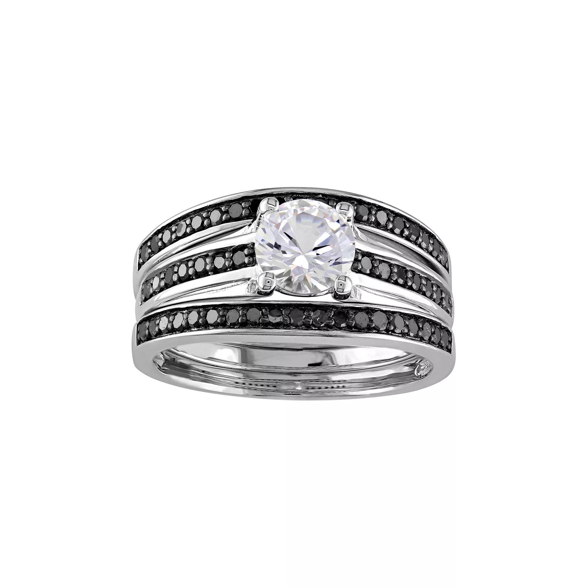 Stella Grace Sterling Silver 1/2 Carat T.W. Black Diamond & Lab-Created White Sapphire Engagement Ring Set, Women's, Size: 6 Product Image
