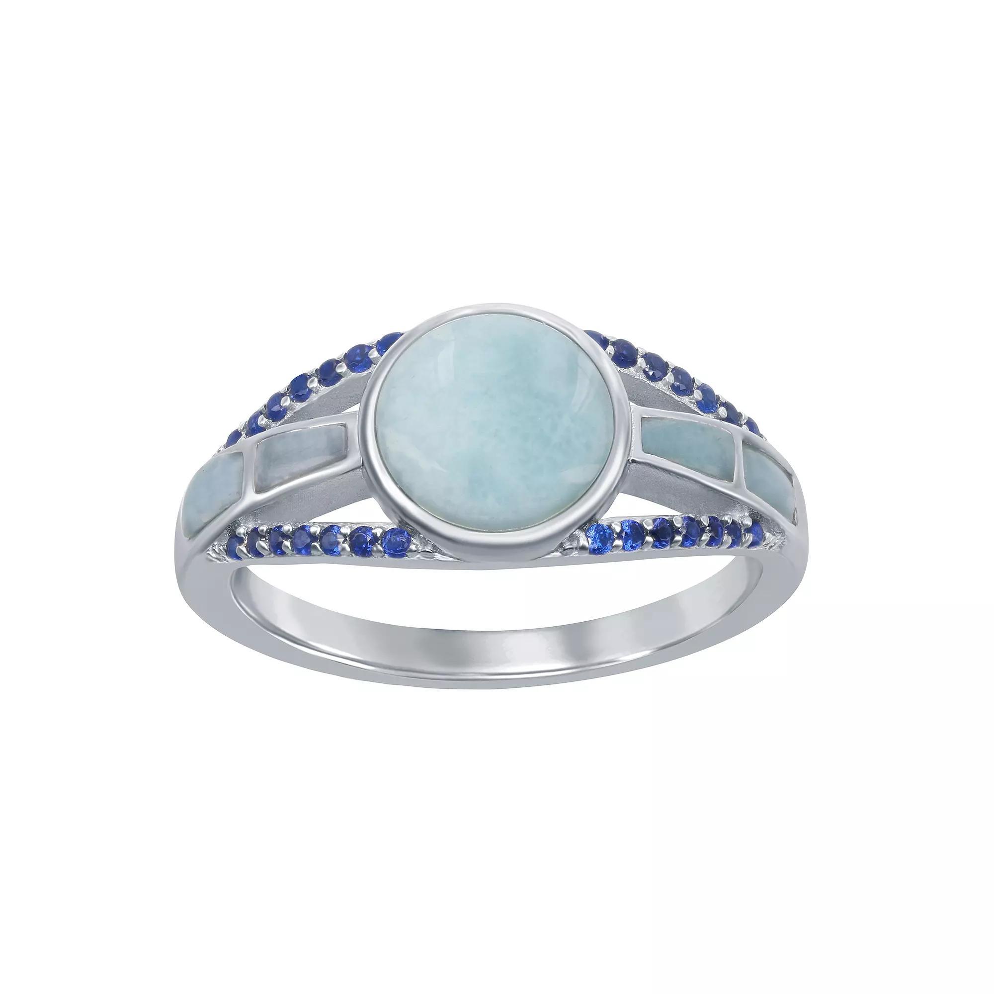 Sterling Silver Marquise Larimar & Lab Created Sapphire Ring, Women's, Size: 8 Product Image