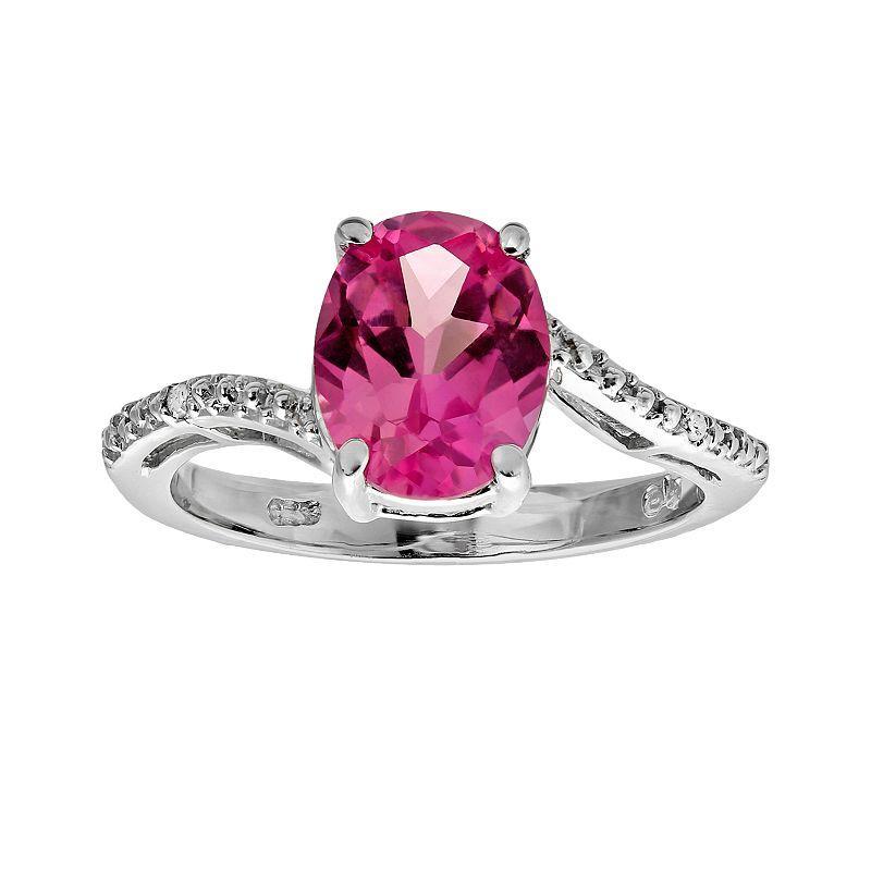 Gemminded Sterling Silver Blue Topaz and Diamond Accent Oval Ring, Women's, Size: 6 Product Image
