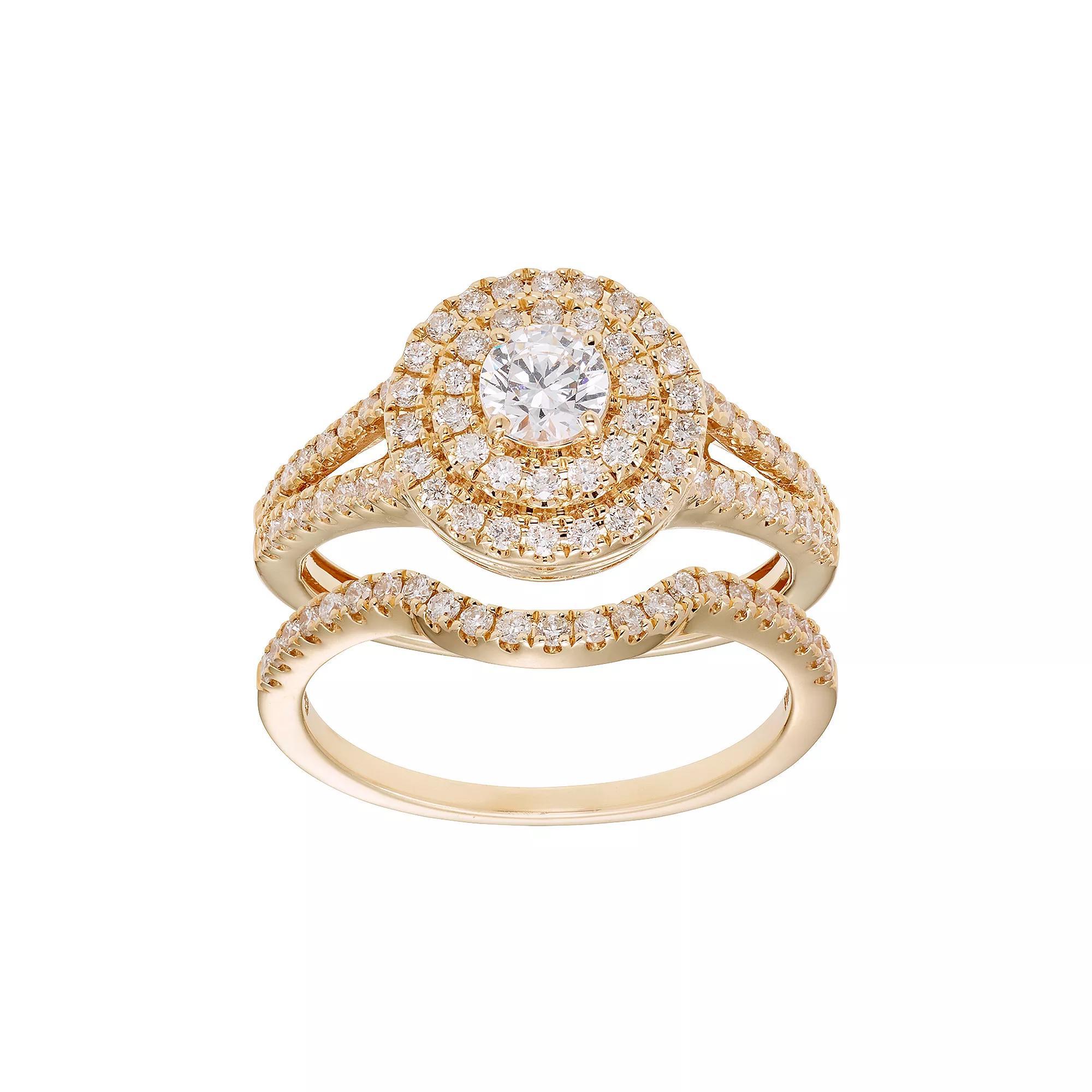 The Regal Collection 14k Gold 1 Carat T.W. IGL Certified Diamond Tiered Halo Engagement Ring Set, Womens White Product Image