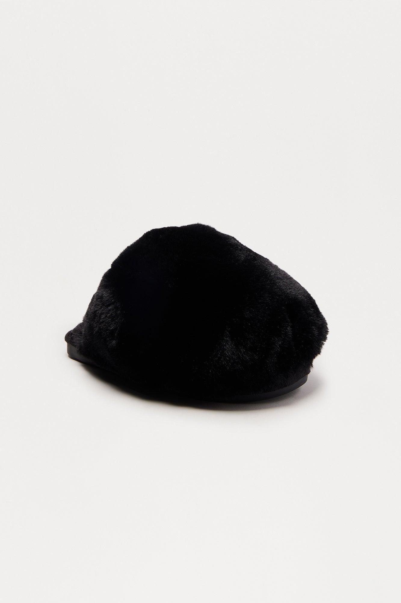 Fluff Faux Fur Slippers - Black Product Image