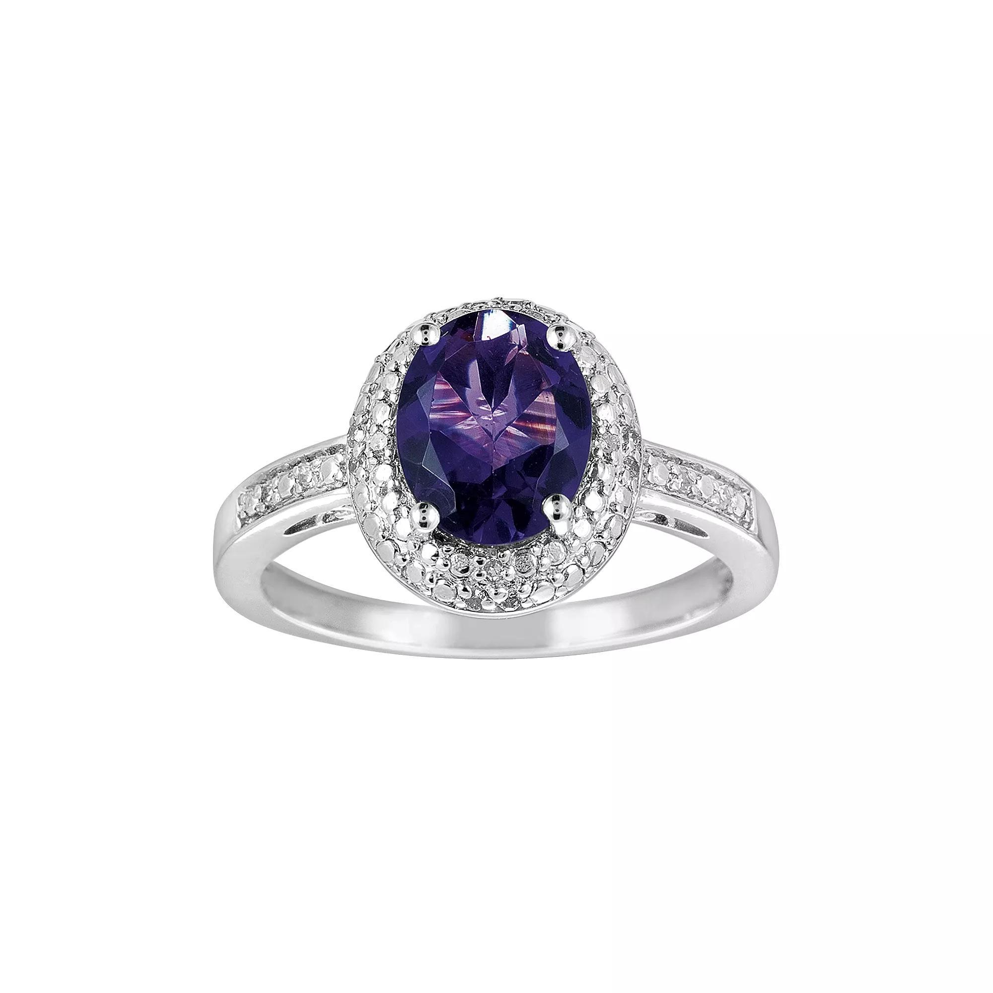 Sterling Silver Amethyst and Diamond Accent Oval Ring, Women's, Size: 8, Purple Product Image