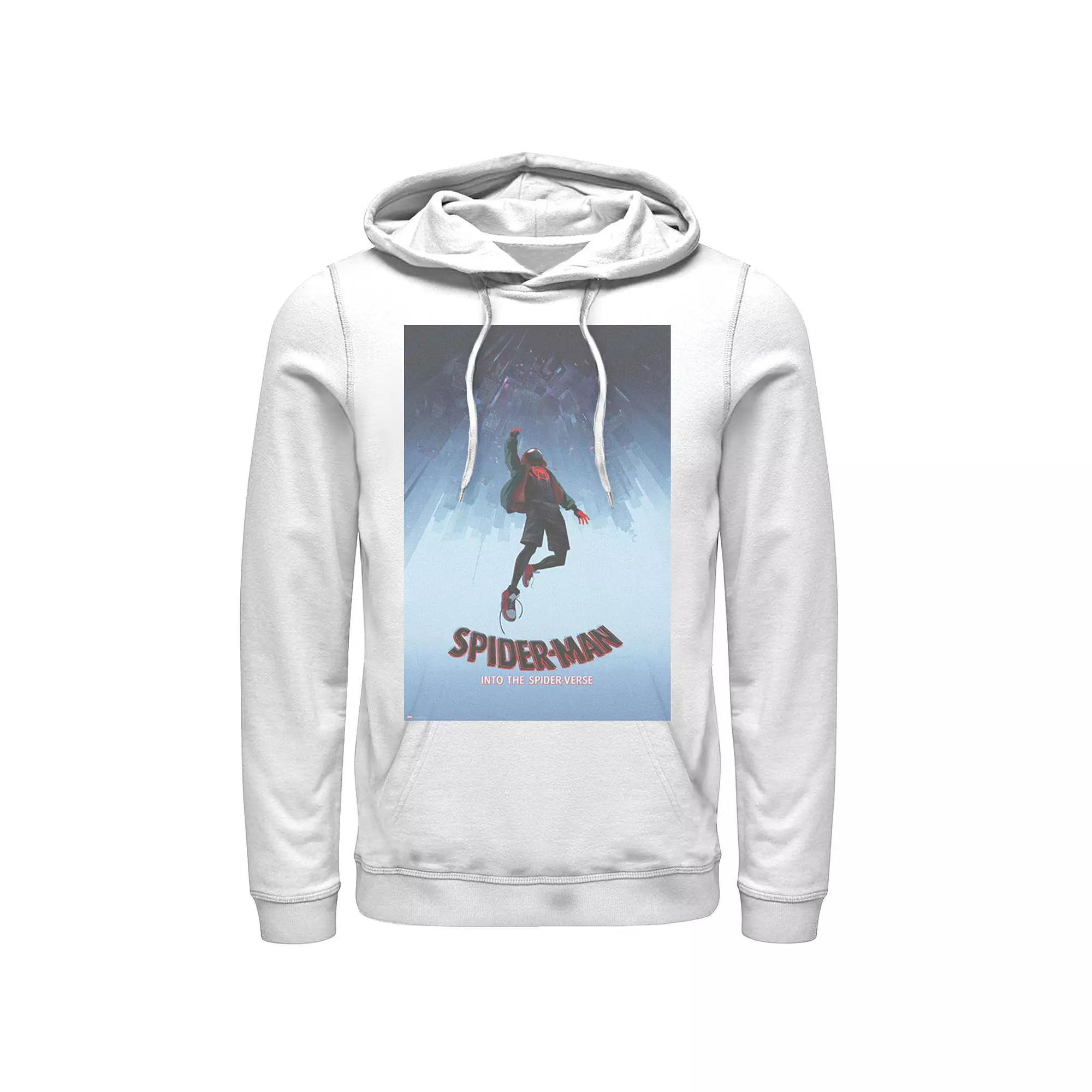 Men's Marvel Spiderverse Upside Down City Poster Graphic Hoodie, Size: XXL, White Product Image