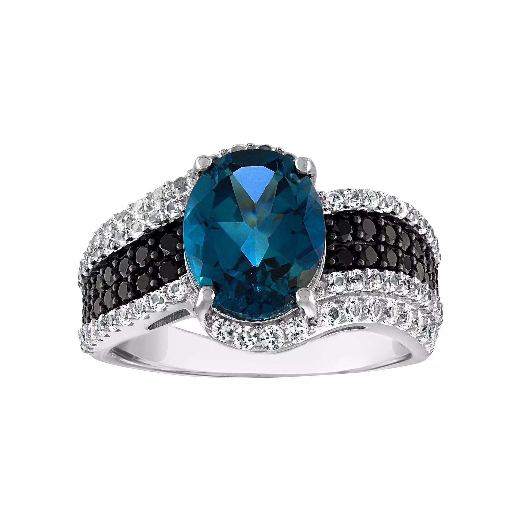 Designs by Gioelli Sterling Silver London Blue Topaz & Black Spinel Ring, Women's, Size: 9 Product Image