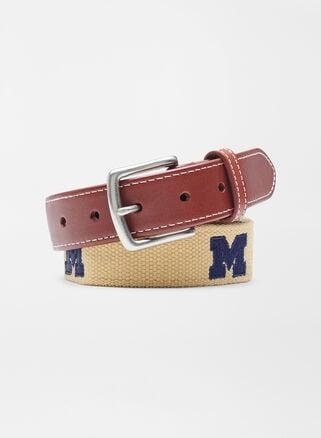 Peter Millar Mens University of Michigan Belt | Color: Khaki | Size: 32 Product Image