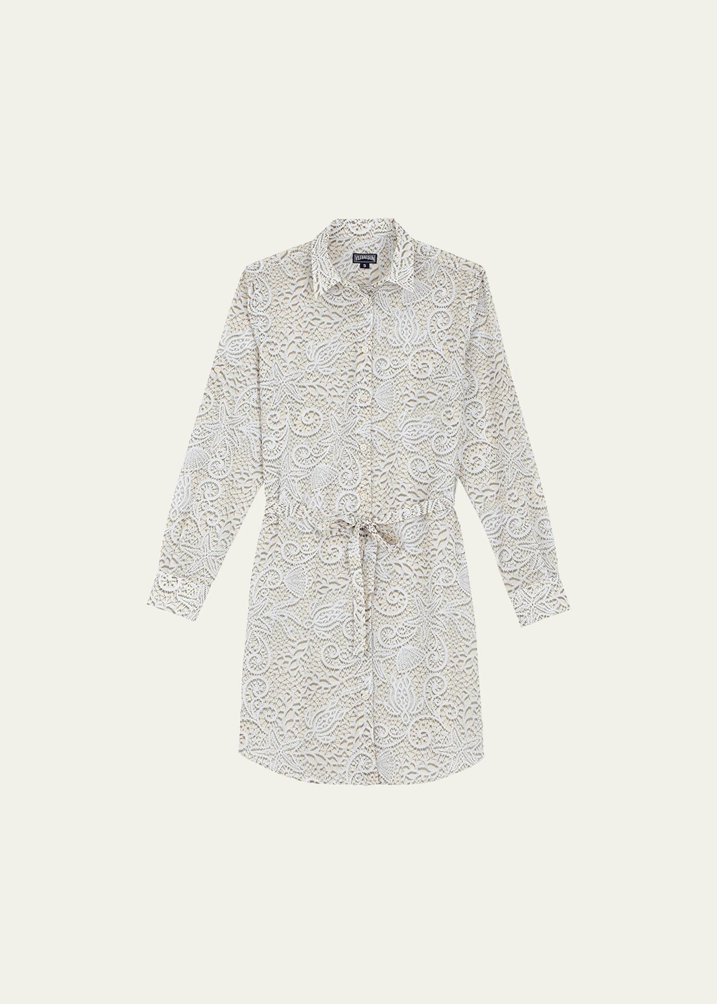 Womens Lace-Print Cotton Voile Shirtdress Product Image