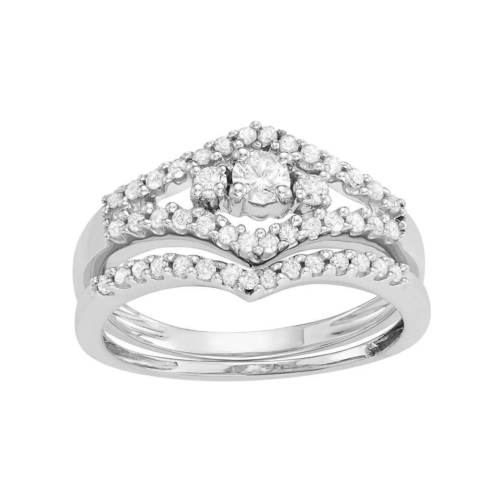 10k White Gold 1/2 Carat T.W. Diamond Cutout Engagement Ring Set, Women's, Size: 7, 10k Whgold Product Image