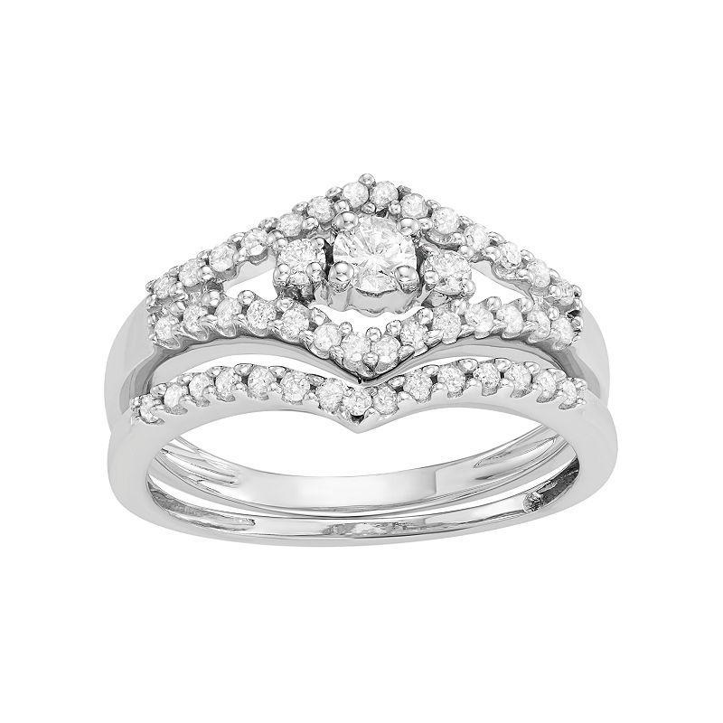10k White Gold 1/2 Carat T.W. Diamond Cutout Engagement Ring Set, Women's, Size: 7, 10k Whgold Product Image