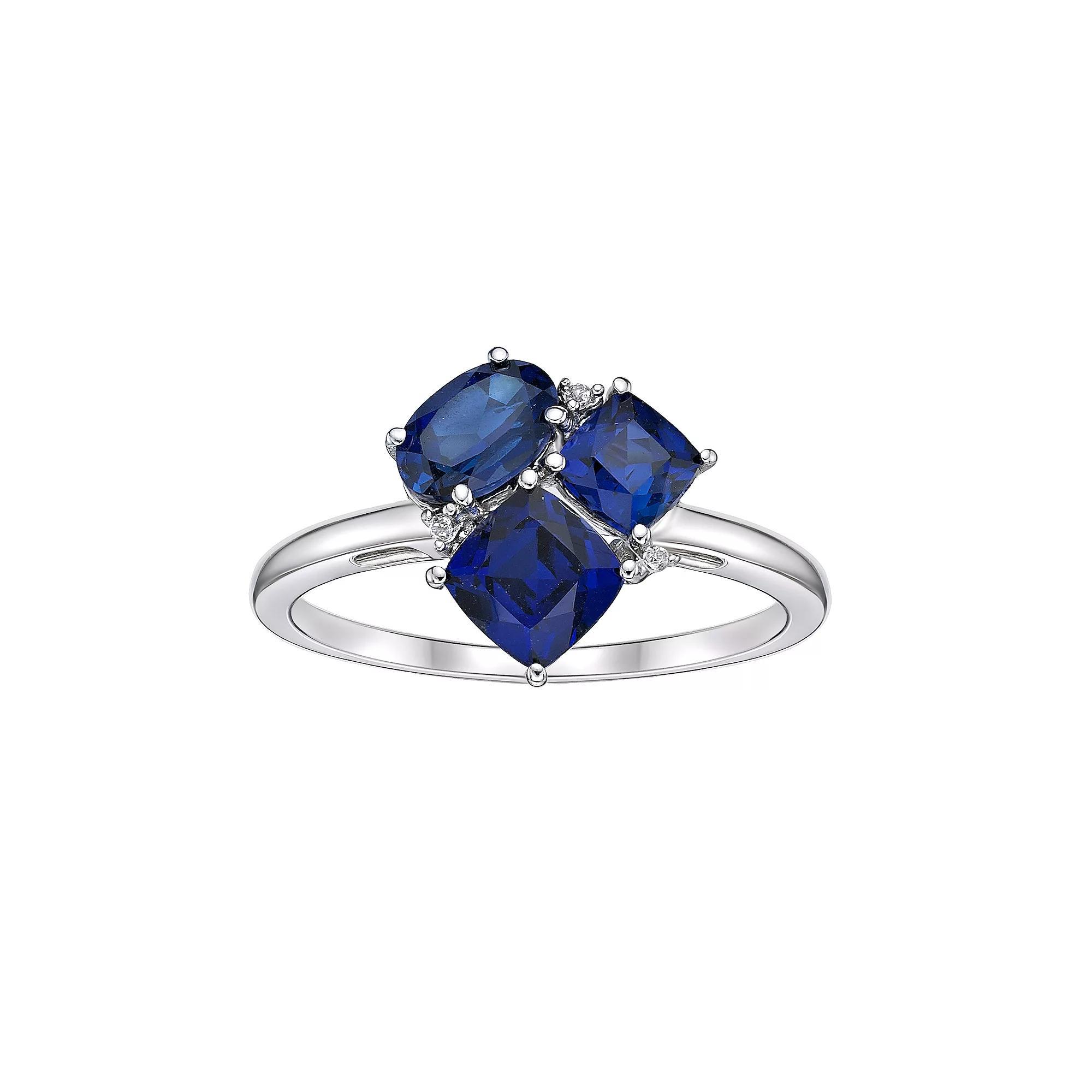 Gemminded Sterling Silver Lab-Created Sapphire & Lab-Created White Sapphire Cluster Ring, Women's, Size: 7 Product Image