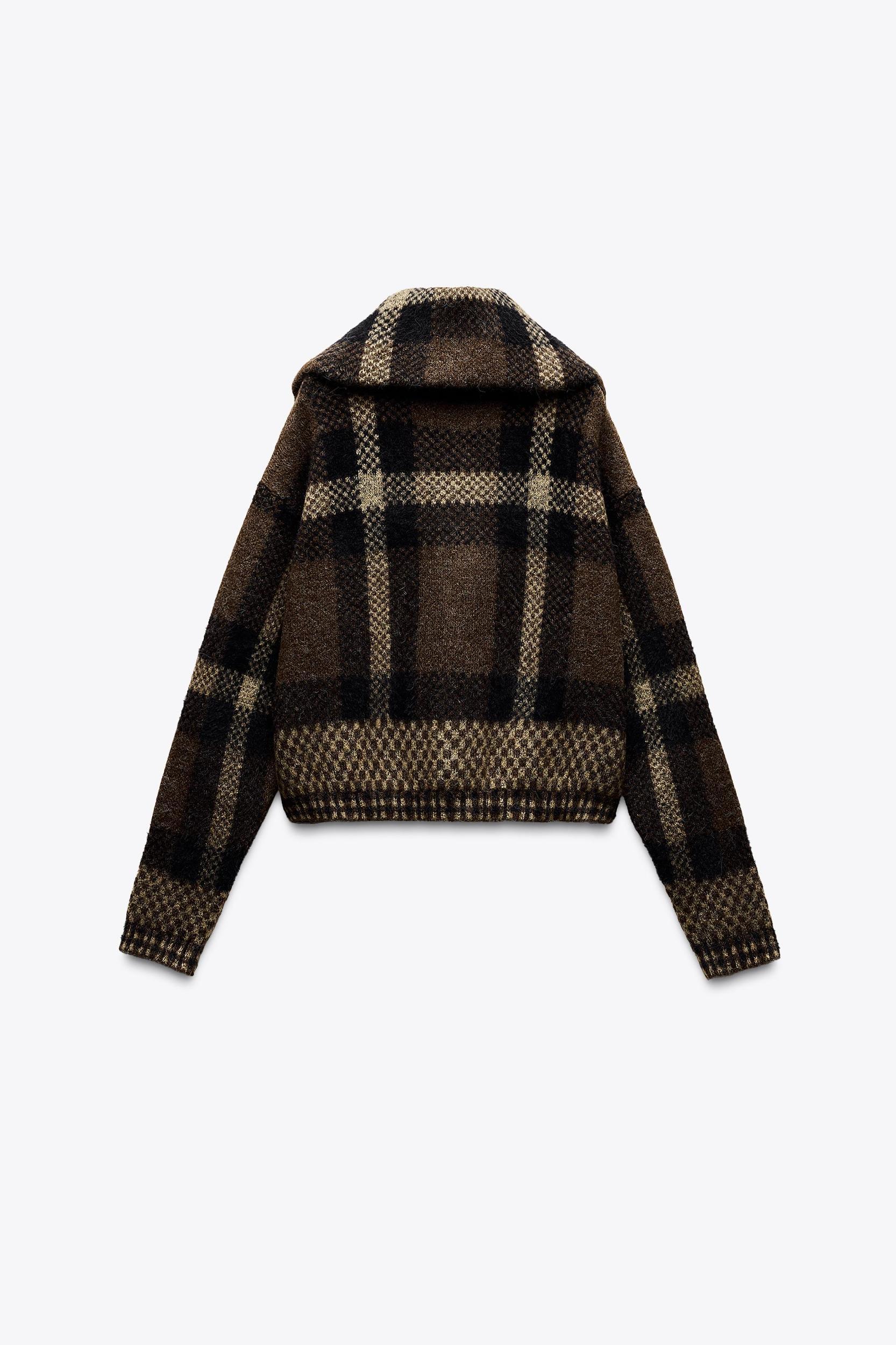 CHECKERED KNIT BOMBER JACKET Product Image
