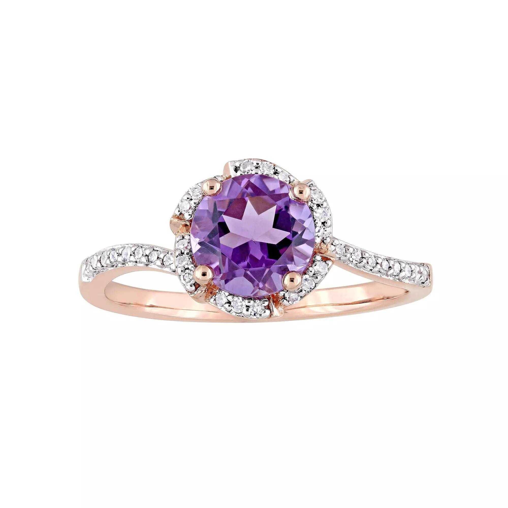 Stella Grace 14k Rose Gold 1/10 Carat T.W Diamond & Amethyst Floral Halo Ring, Women's Product Image
