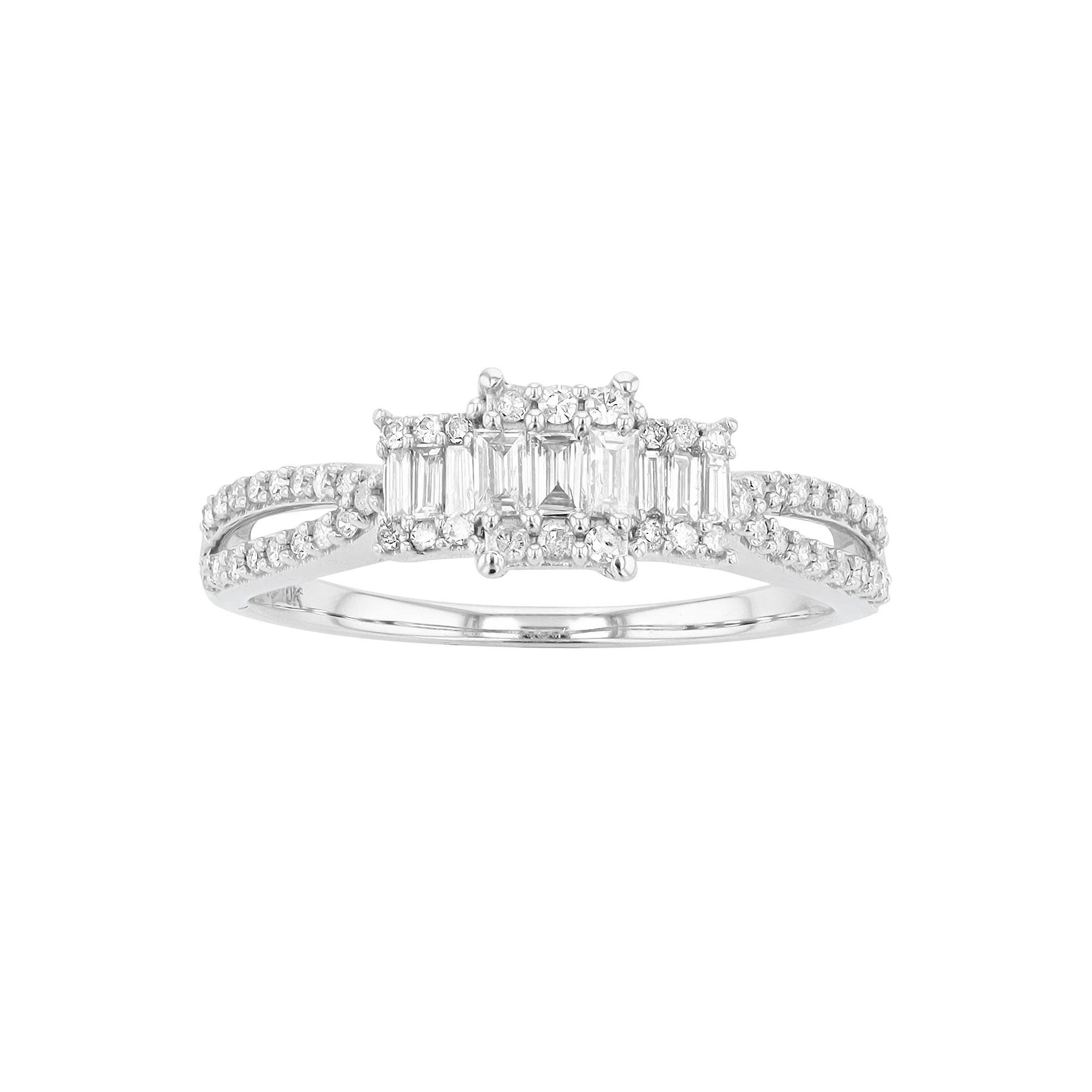 10k White Gold 1/3 Carat T.W. Diamond 3-Stone Engagement Ring, Women's, Size: 7, 10k Whgold Product Image