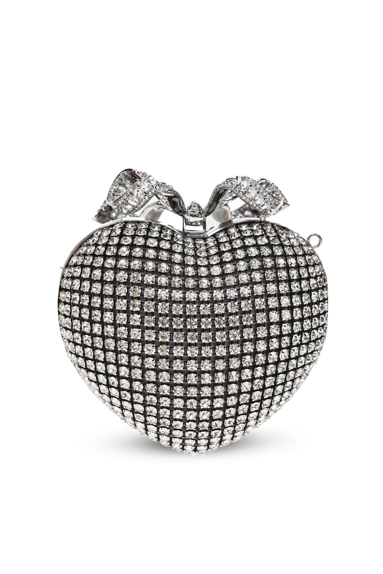 SELF-PORTRAIT Self Portrait Clutch With Shimmering Crystals In Silver Product Image