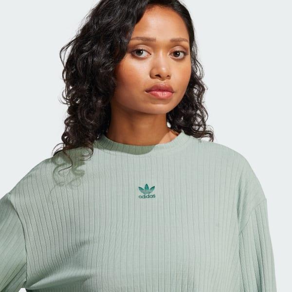 adidas Essentials Wide Rib Long Sleeve Tee Black M Womens Product Image
