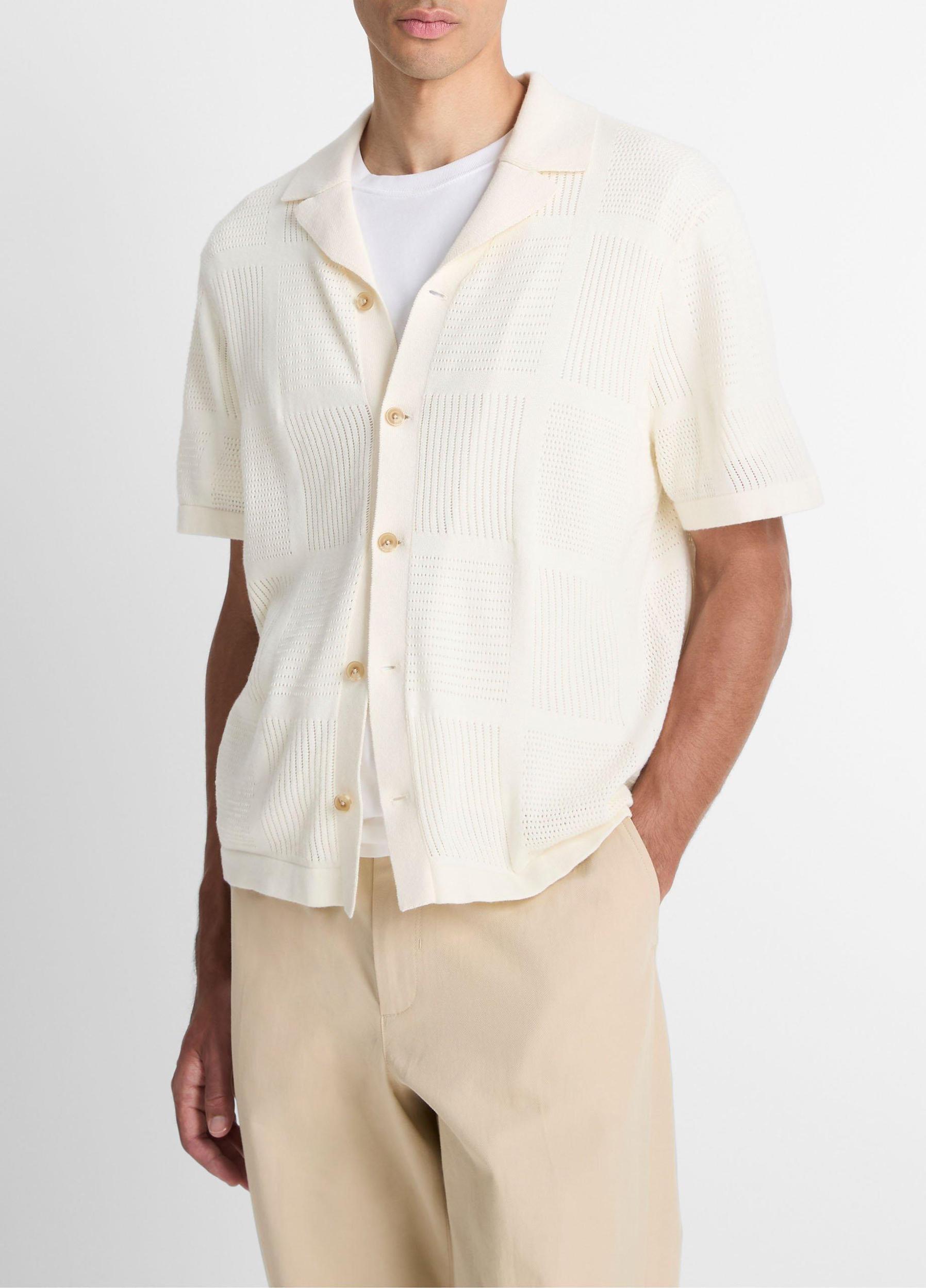 Patchwork Pointelle Short-Sleeve Shirt Product Image