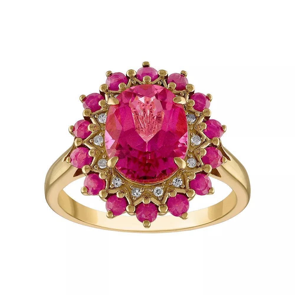 Tiara 14k Gold Over Silver Pink Topaz Ruby & Diamond Accent Ring, Women's, Size: 6, Gold Tone Product Image