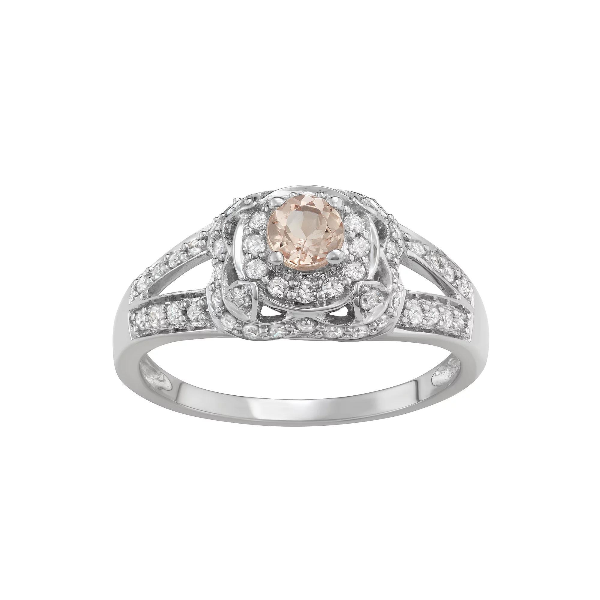 14k White Gold 1/2 Carat T.W. Diamond & Morganite Halo Engagement Ring, Womens 10k Whgold Product Image