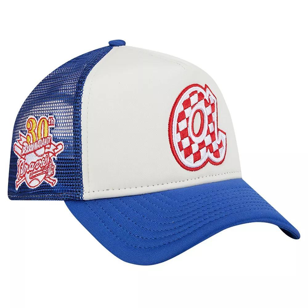 Men's New Era White/Royal Atlanta Braves Checkered Flag A-Frame Trucker 9FORTY Adjustable Hat Product Image