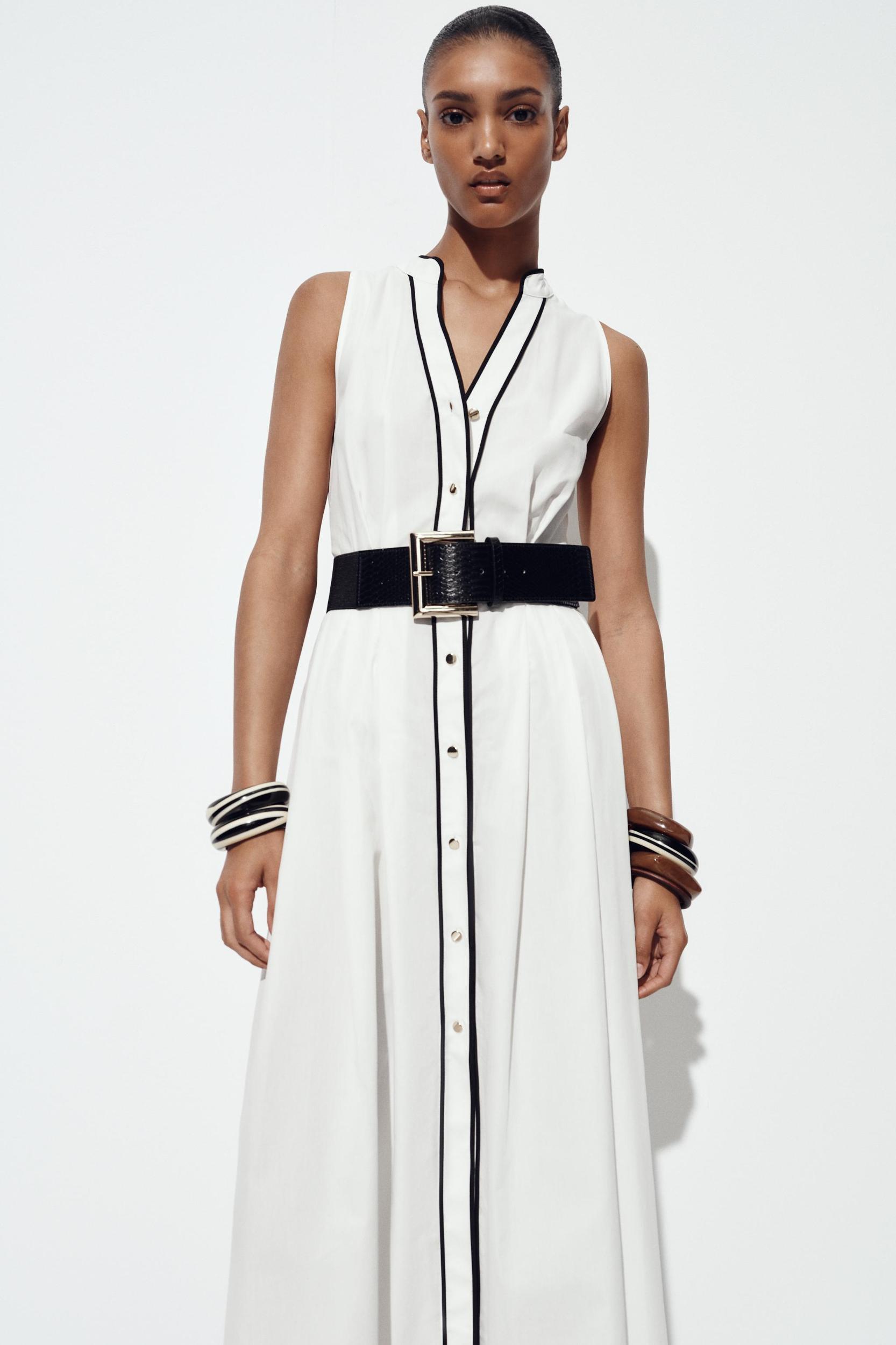 CONTRAST TRIM POPLIN MIDI DRESS Product Image