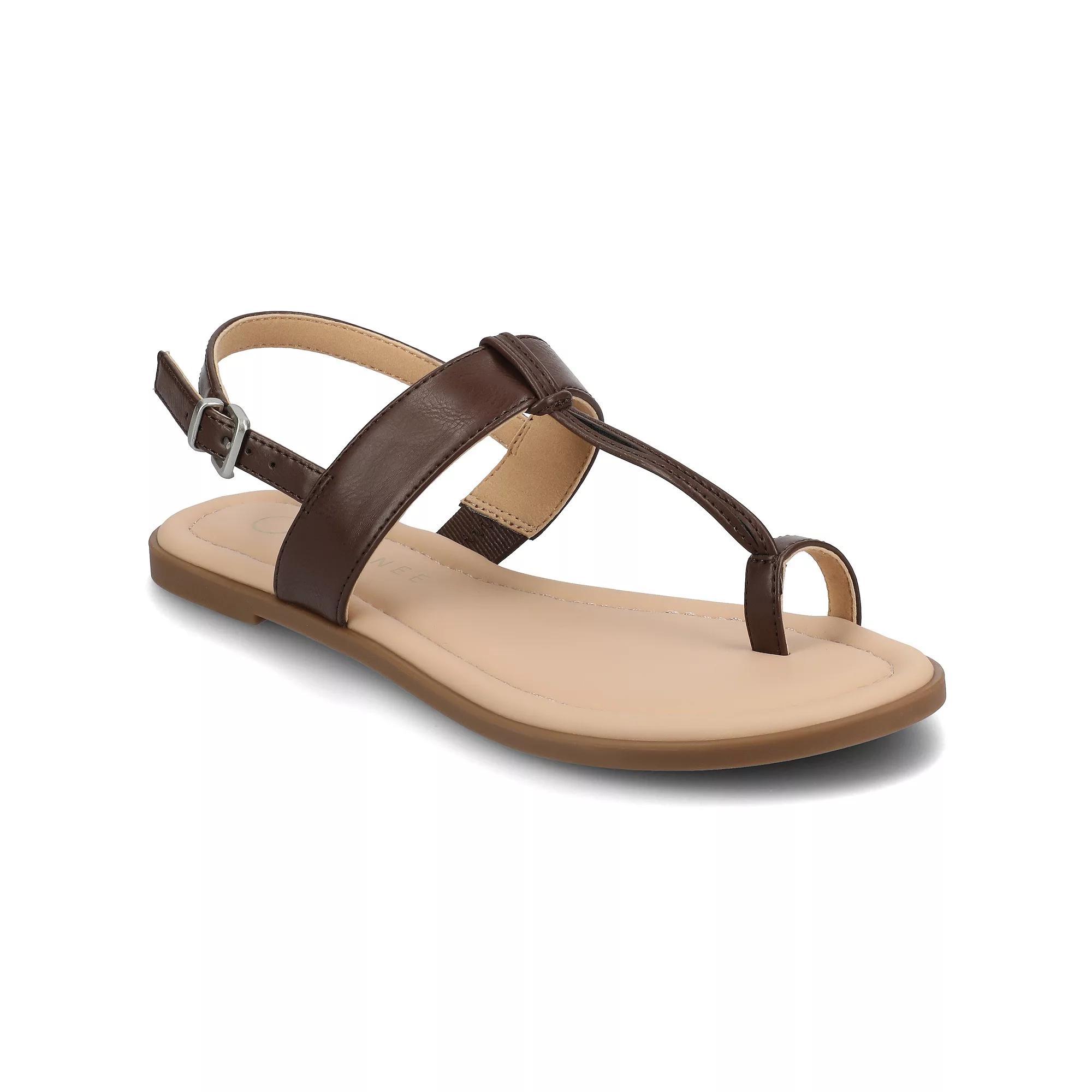 Journee Gerra T-Strap Toe Ring Women's Flat Sandals, Size: 6.5, Brown Product Image