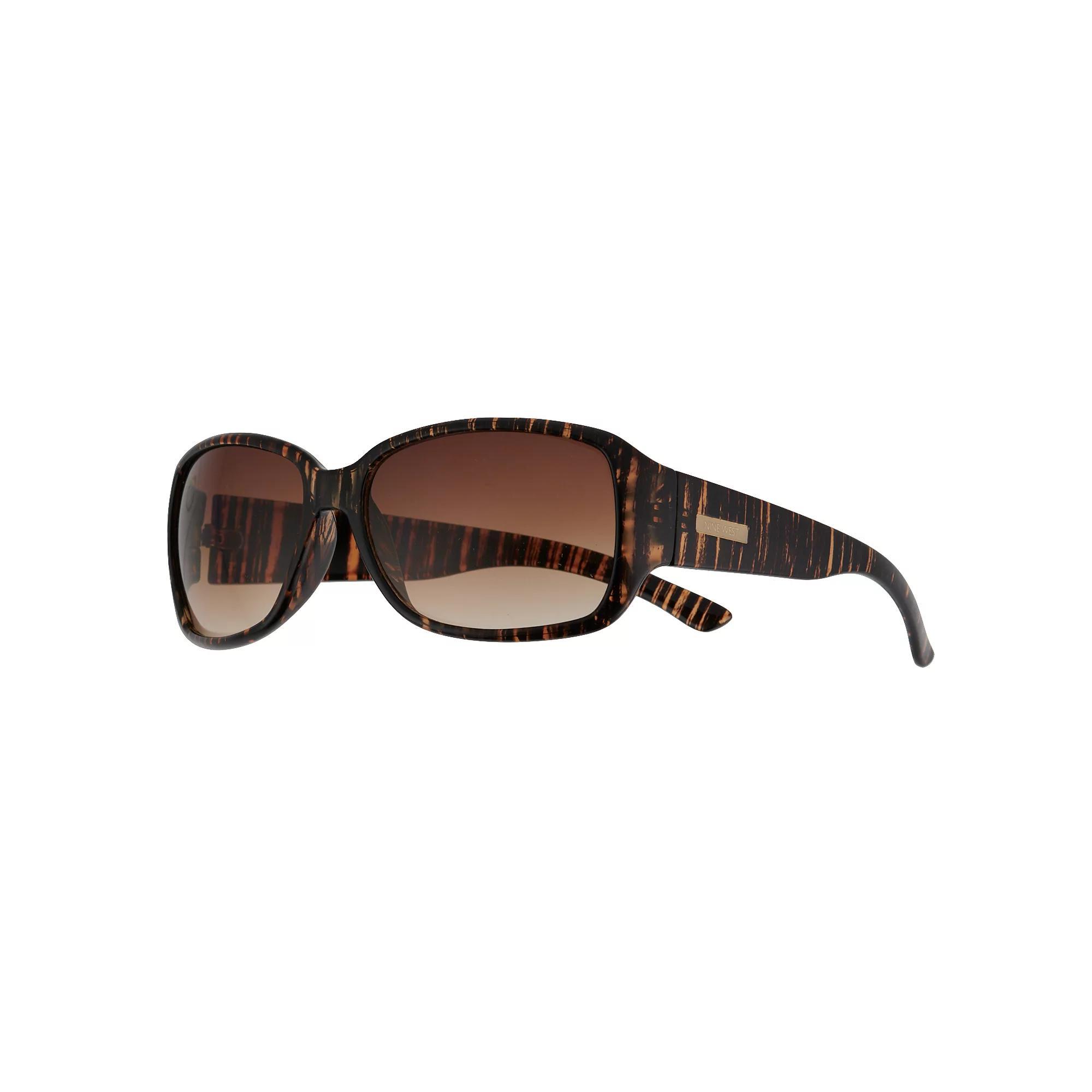 Women's Nine West 58mm Brown Striated Plastic Rectangle Sunglasses Product Image