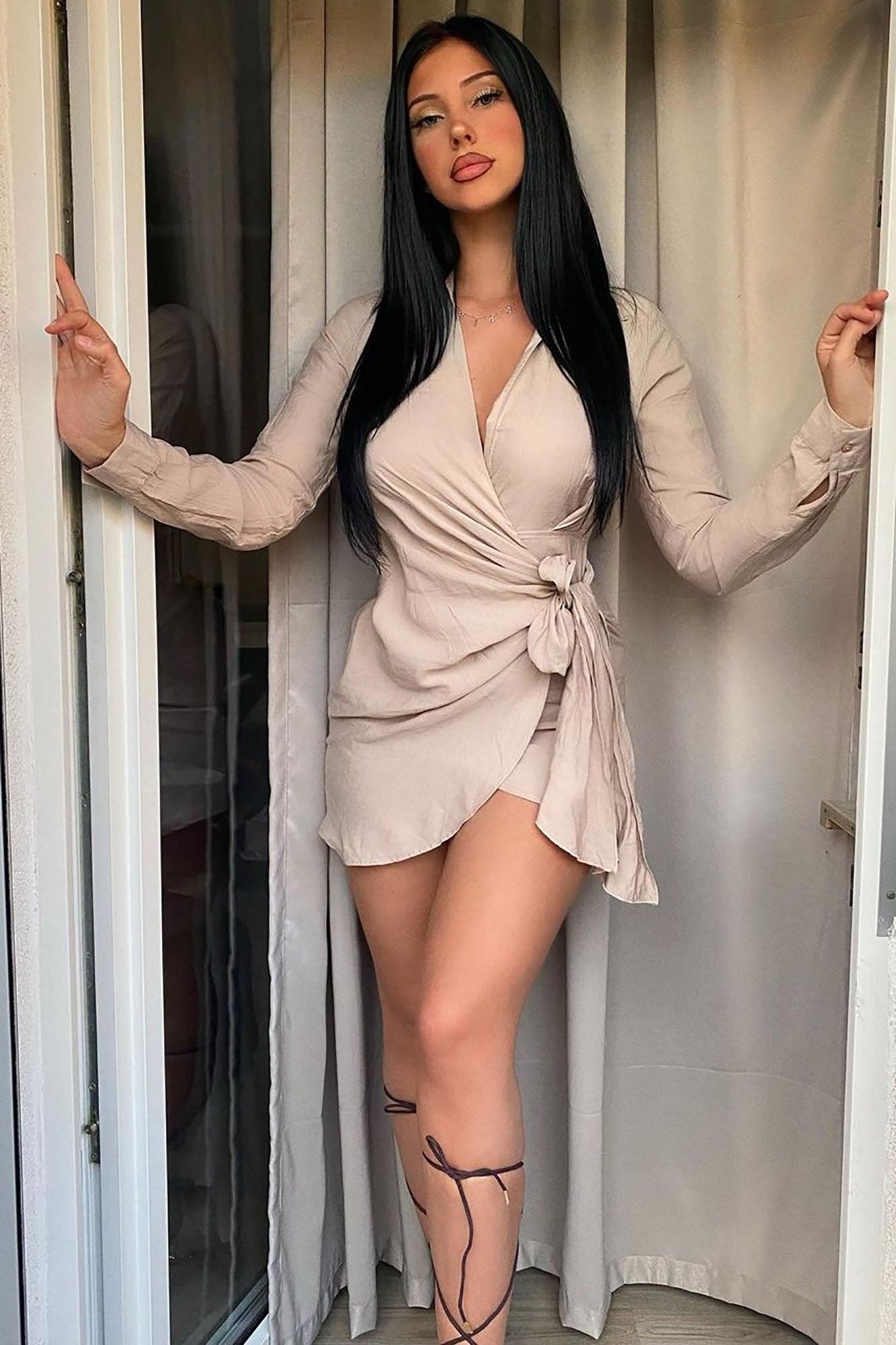 It's Happy Hour Mini Dress - Beige Product Image