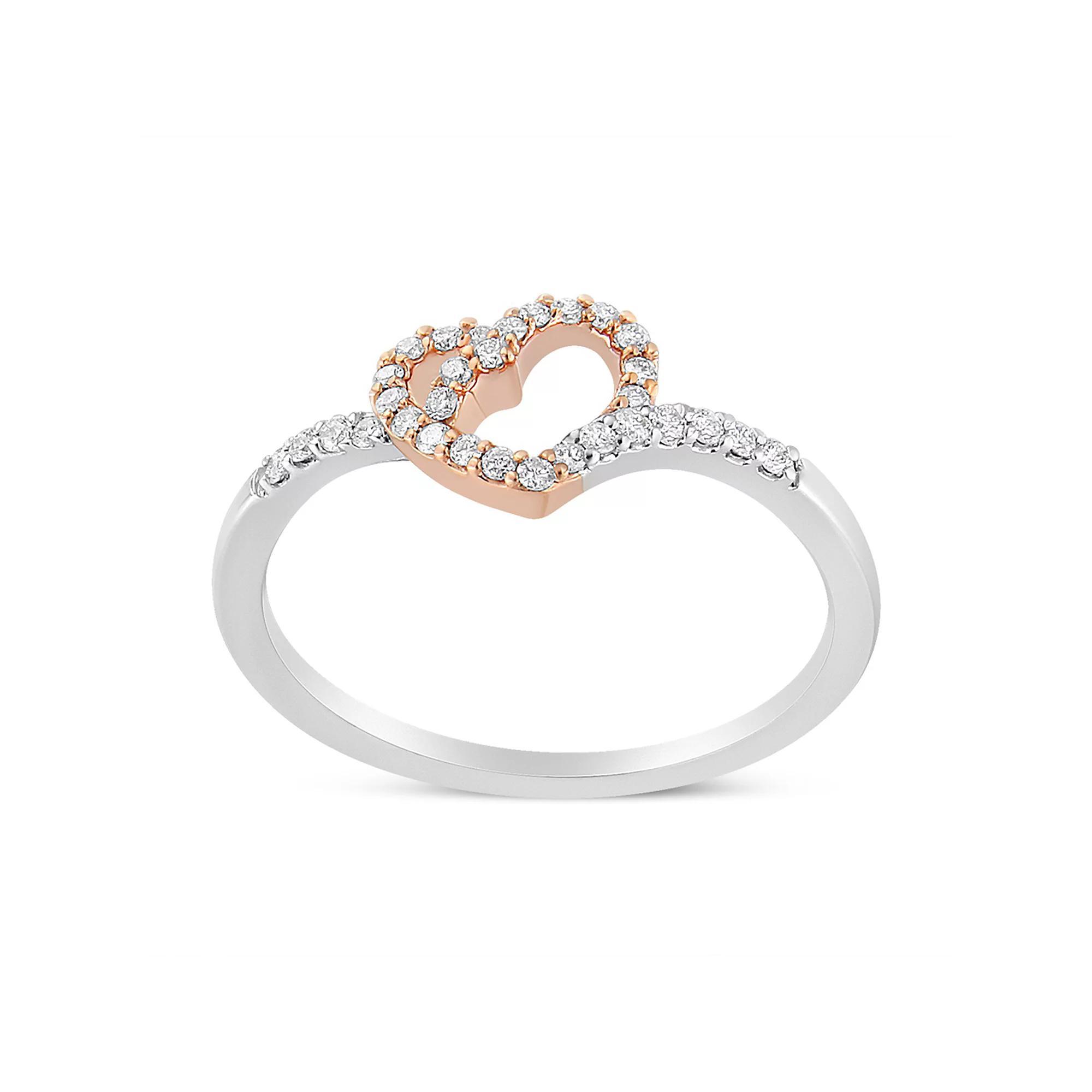 Haus of Brilliance 14k Rose Gold & Sterling Silver 1/5 Carat T.W. Diamond Open Heart Promise Ring, Women's, Size: 7, Pink Tone Product Image