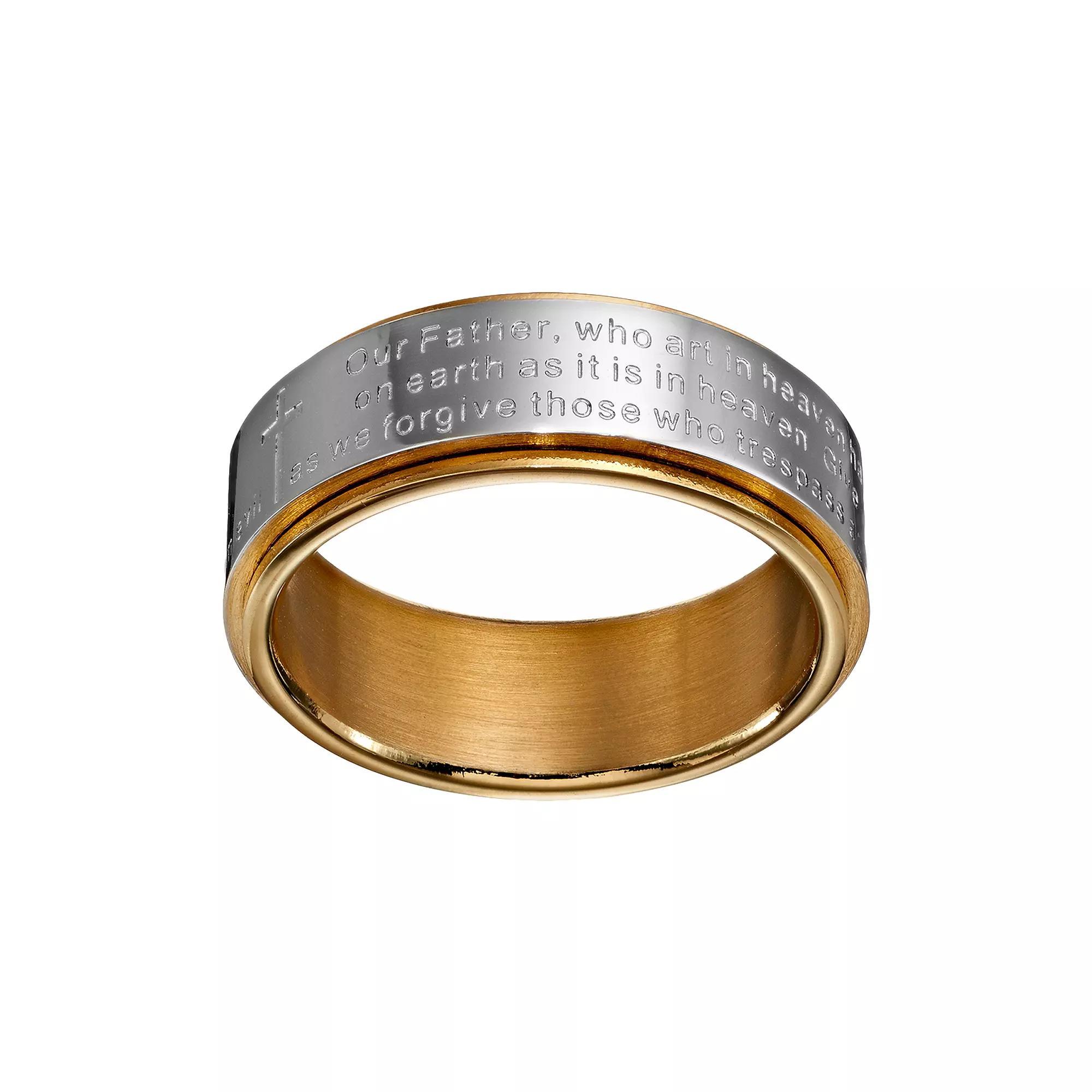 Two Tone Stainless Steel "The Lord's Prayer" Spinner Band - Men, Men's, Size: 8, Grey Product Image