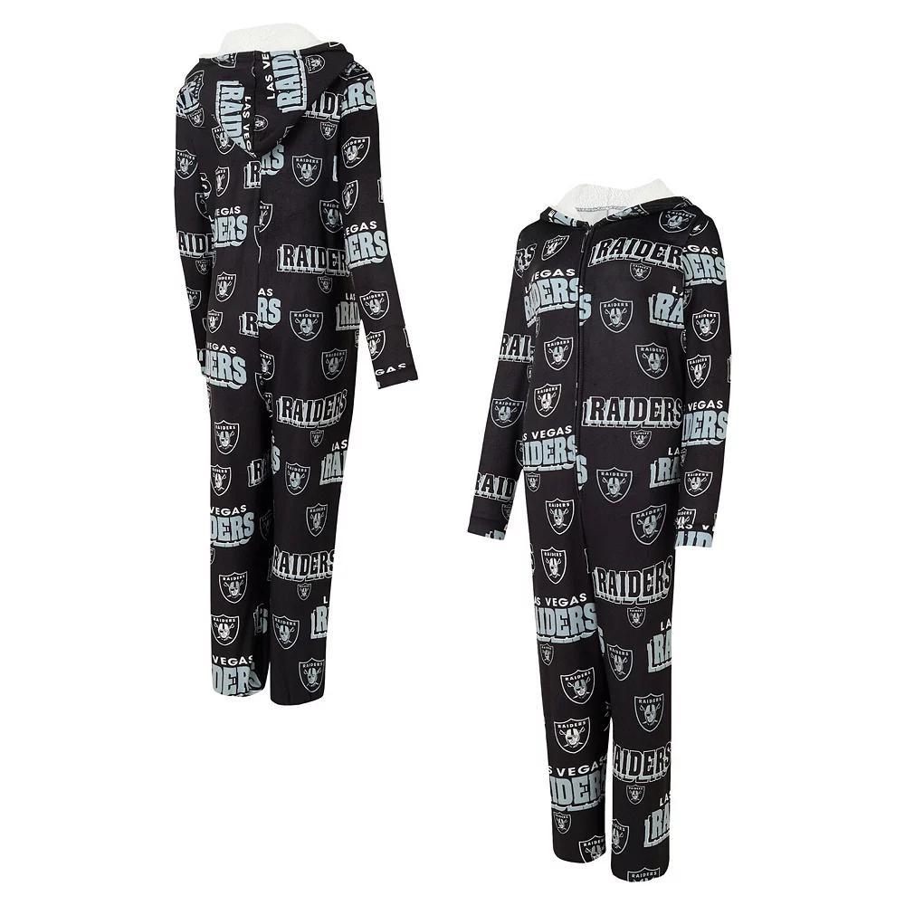 Women's Concepts Sport Black Las Vegas Raiders Roadway Allover Print Microfleece Full-Zip Union Suit, Size: Large, Lvr Black Product Image
