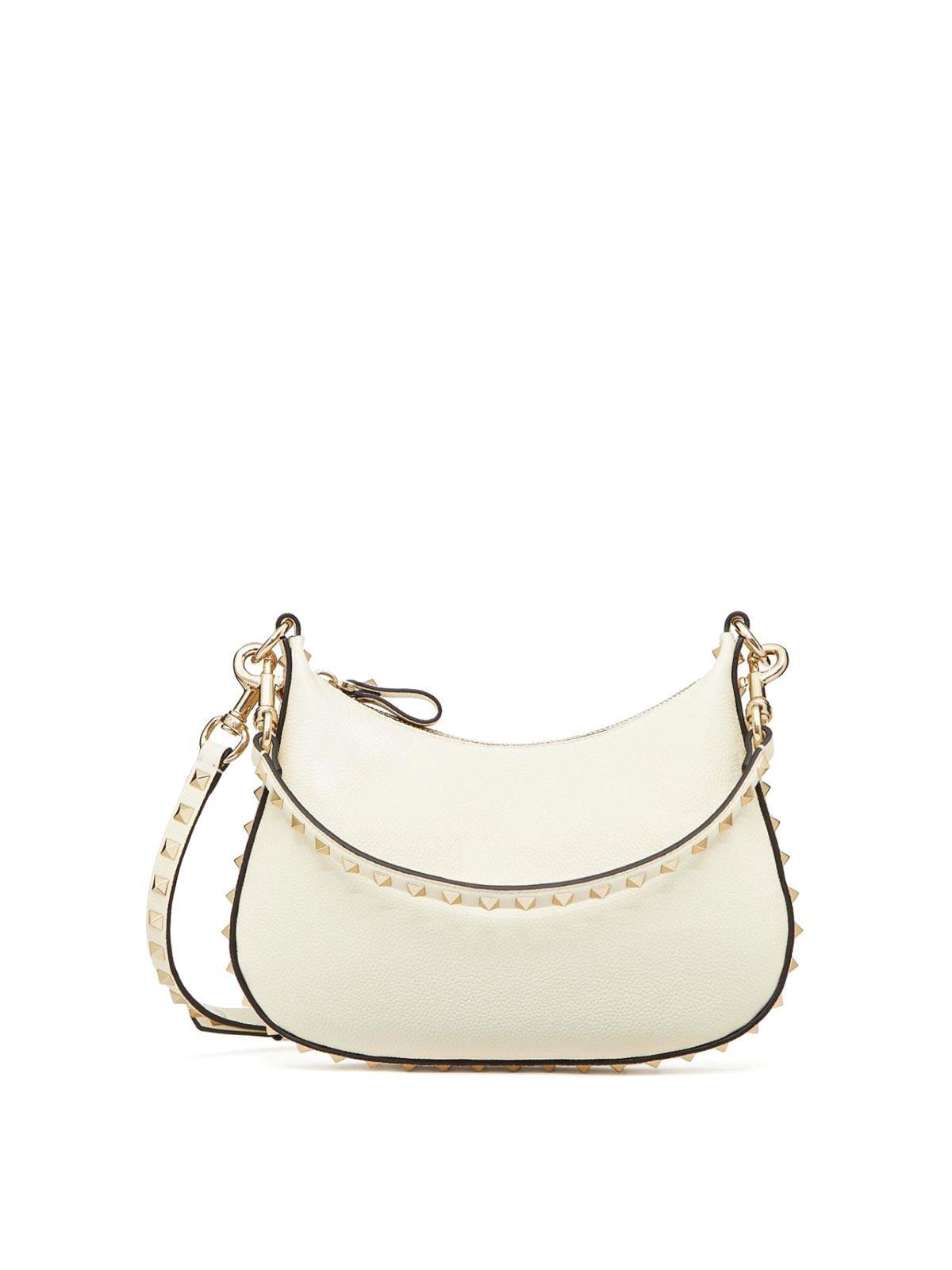 VALENTINO GARAVANI Small Rockstud Leather Shoulder Bag In White Product Image
