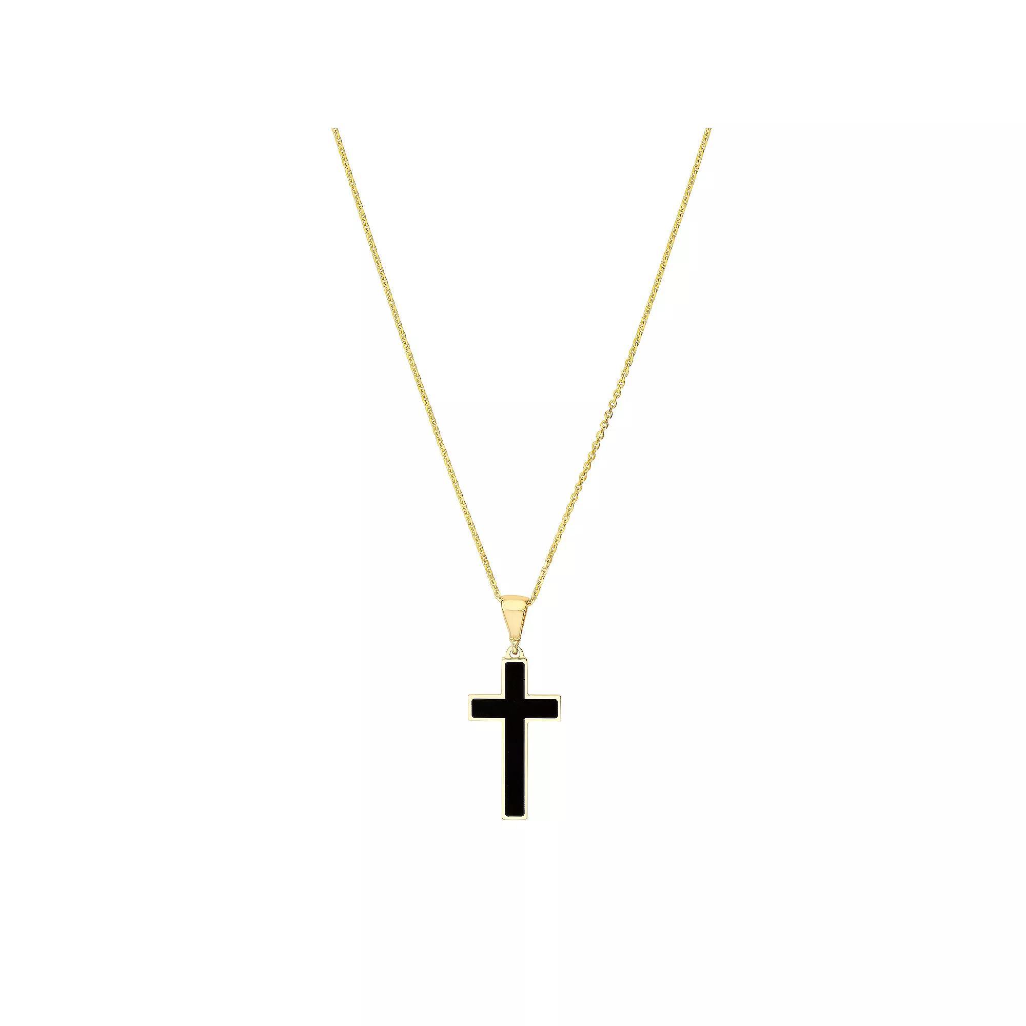 Color Romance Black Enamel Cross Pendant Necklace, Women's, Size: 18", 14k Gold Product Image