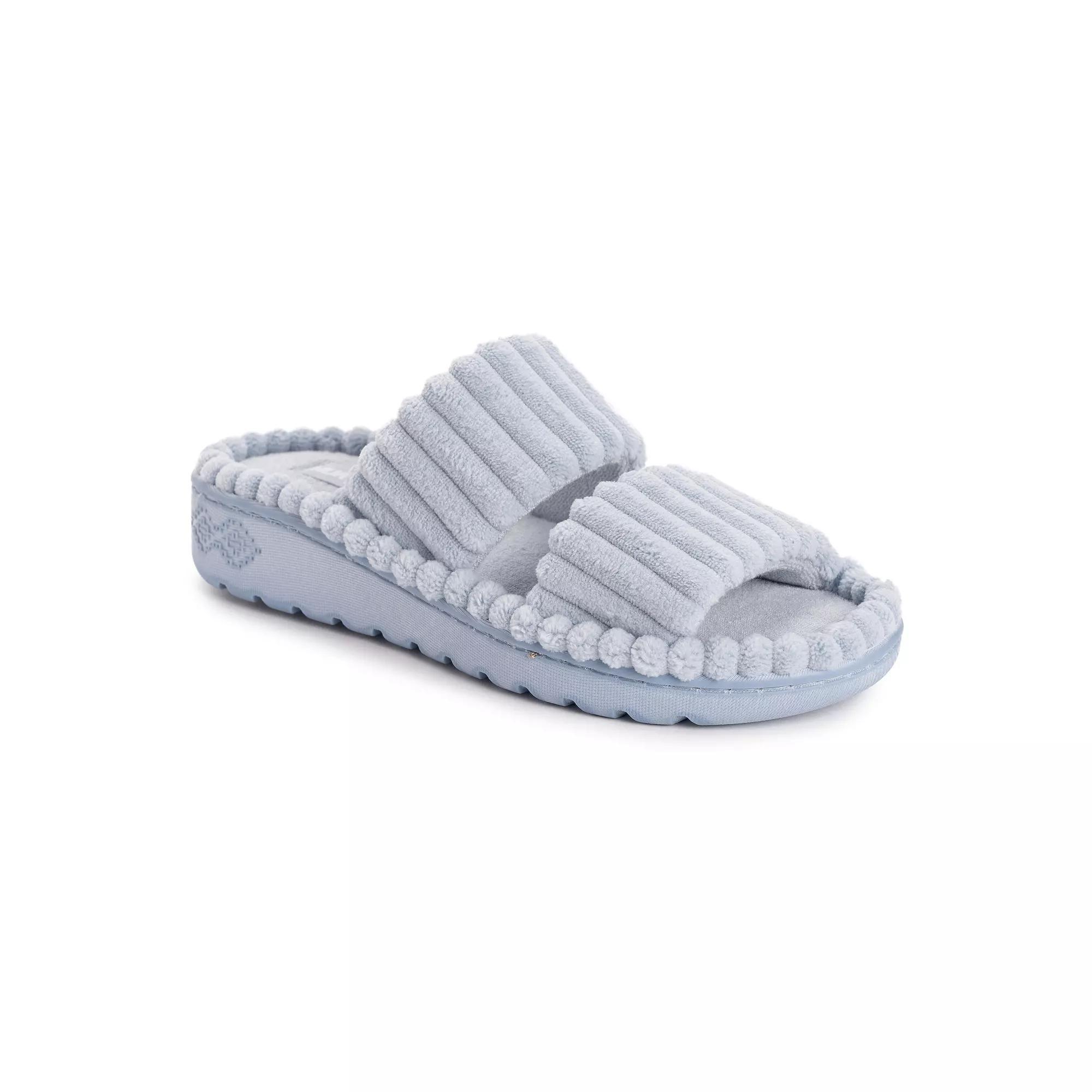 MUK LUKS Cloud Ribbed Terry Womens Double Strap Slide Slippers Pink Product Image