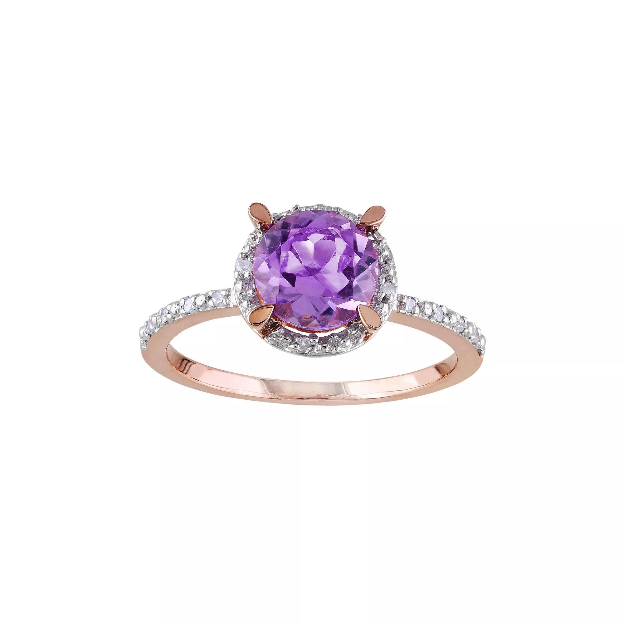 Stella Grace 10k Rose Gold Amethyst & Diamond Accent Halo Ring, Women's, Size: 9, Purple Product Image