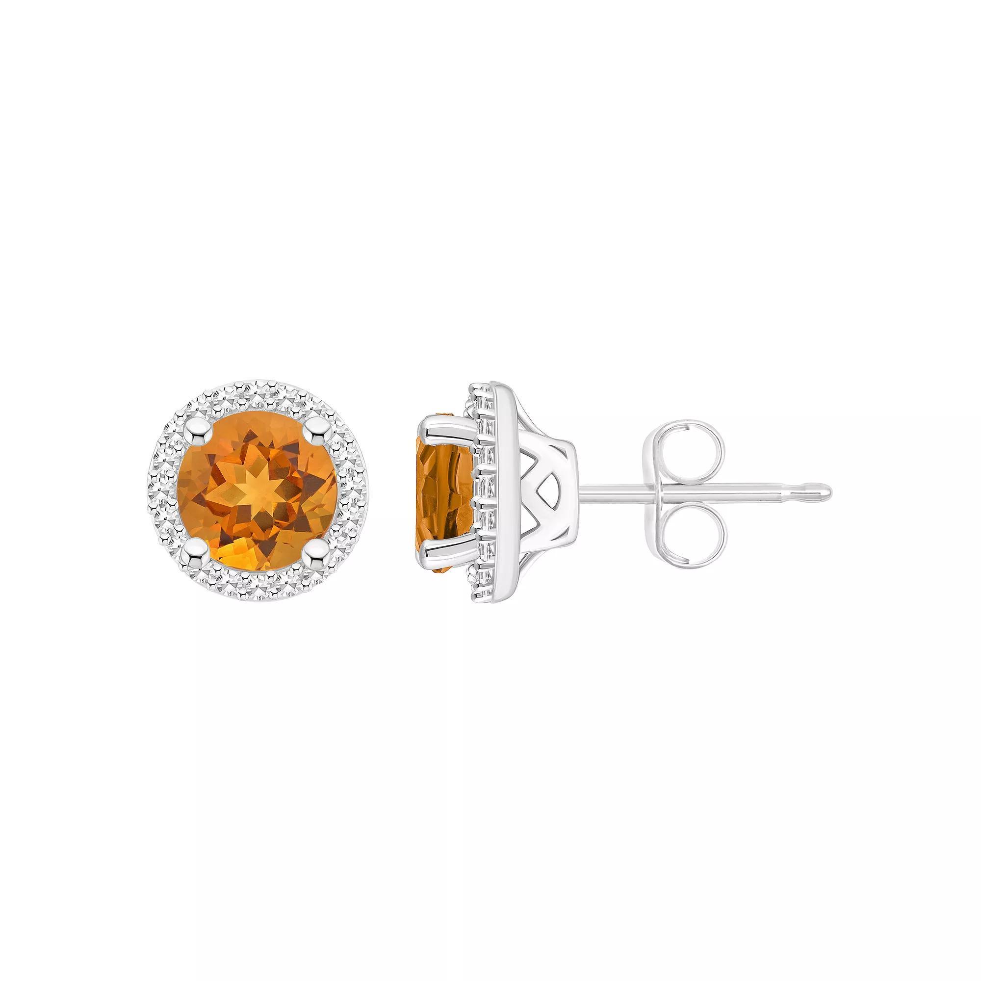 Celebration Gems Sterling Silver Gemstone & 1/5 Carat T.W. Diamond 6mm Halo Stud Earrings, Women's, Blue Topaz Product Image