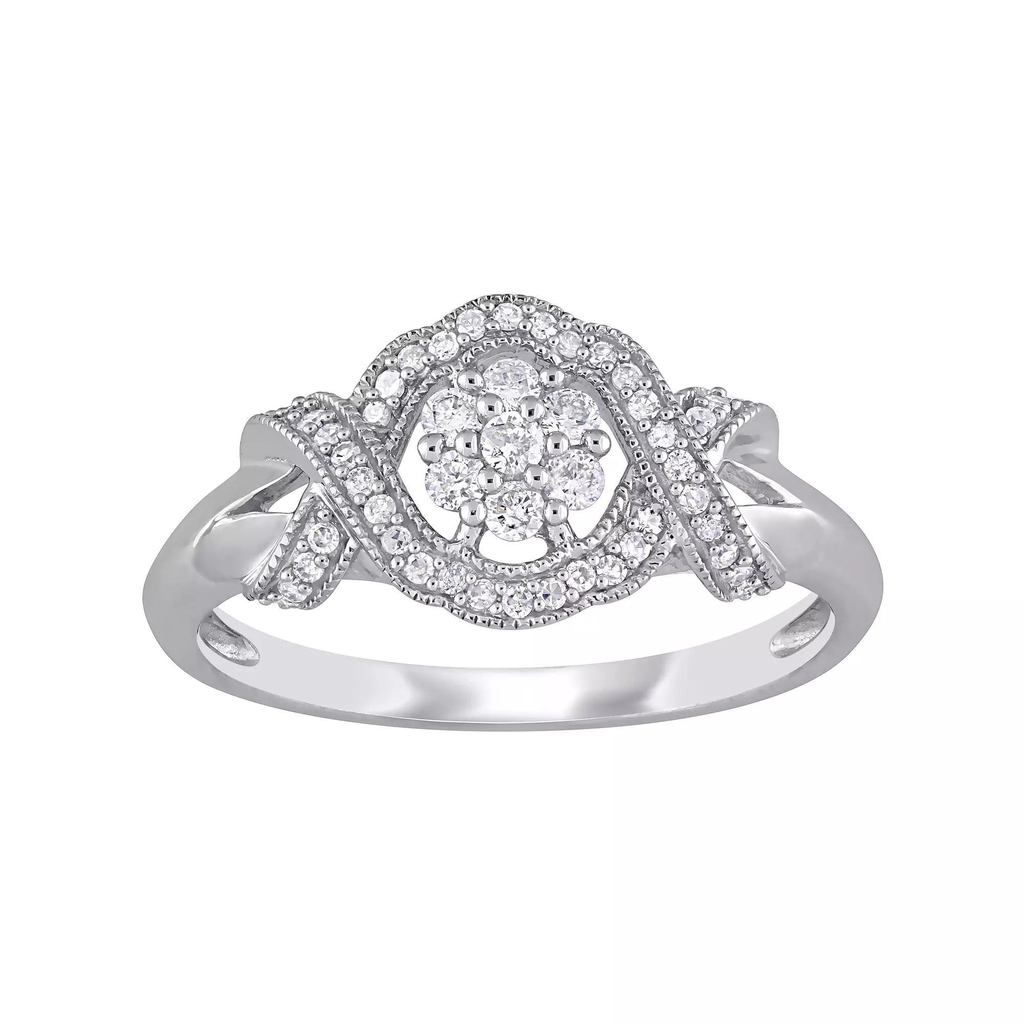 Stella Grace 10k White Gold 1/3 Carat T.W. Diamond Floral Engagement Ring, Women's, Size: 9 Product Image