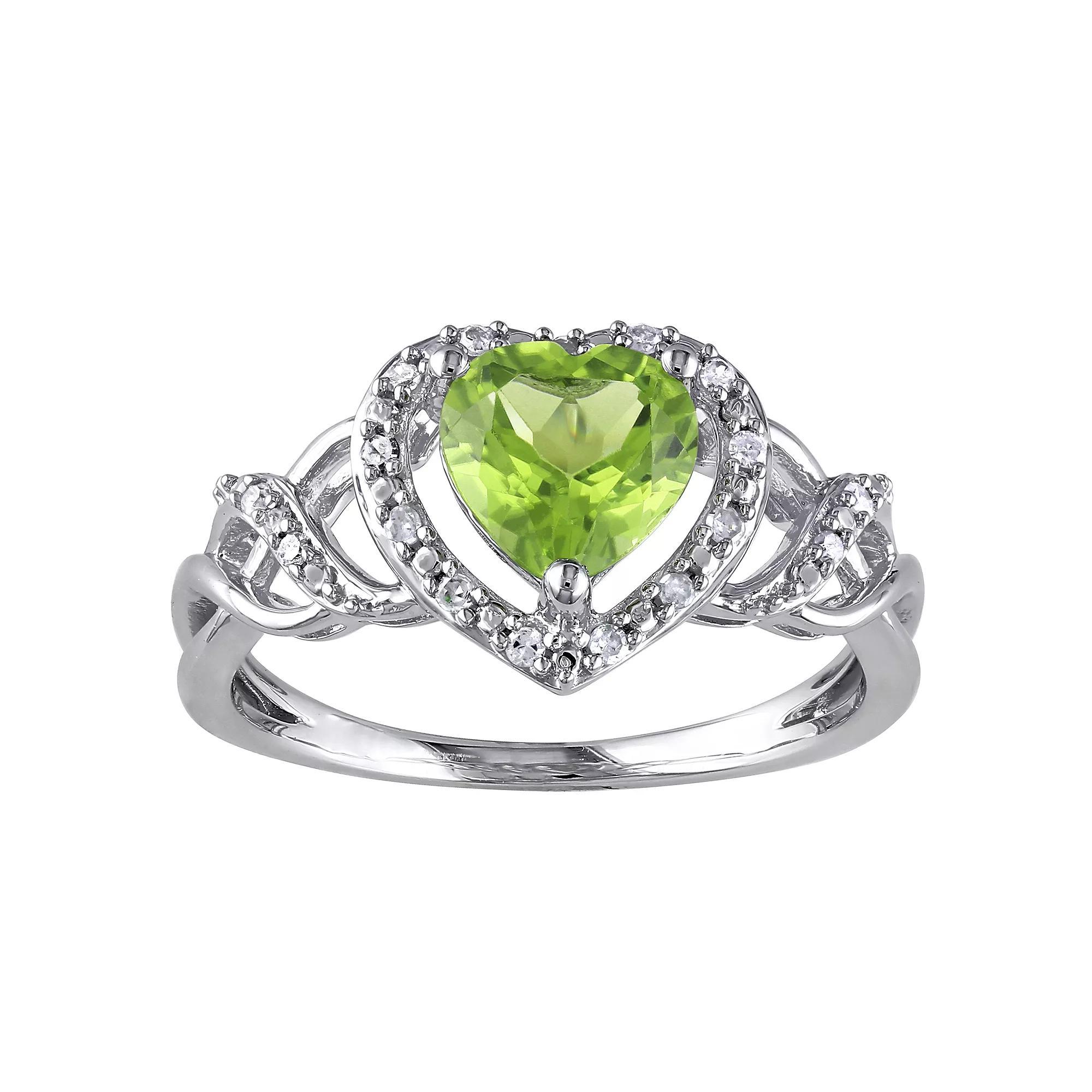 Stella Grace Sterling Silver 1/10 Carat T.W. Diamond & Peridot Heart Crossover Ring, Women's, Size: 7 Product Image