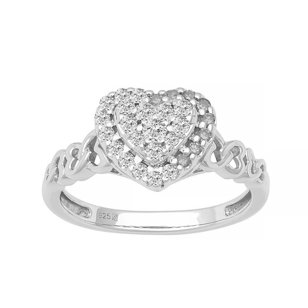 Love Always Sterling Silver 1/4 Carat T.W. Diamond Heart Halo Ring, Women's, Size: 6 Product Image