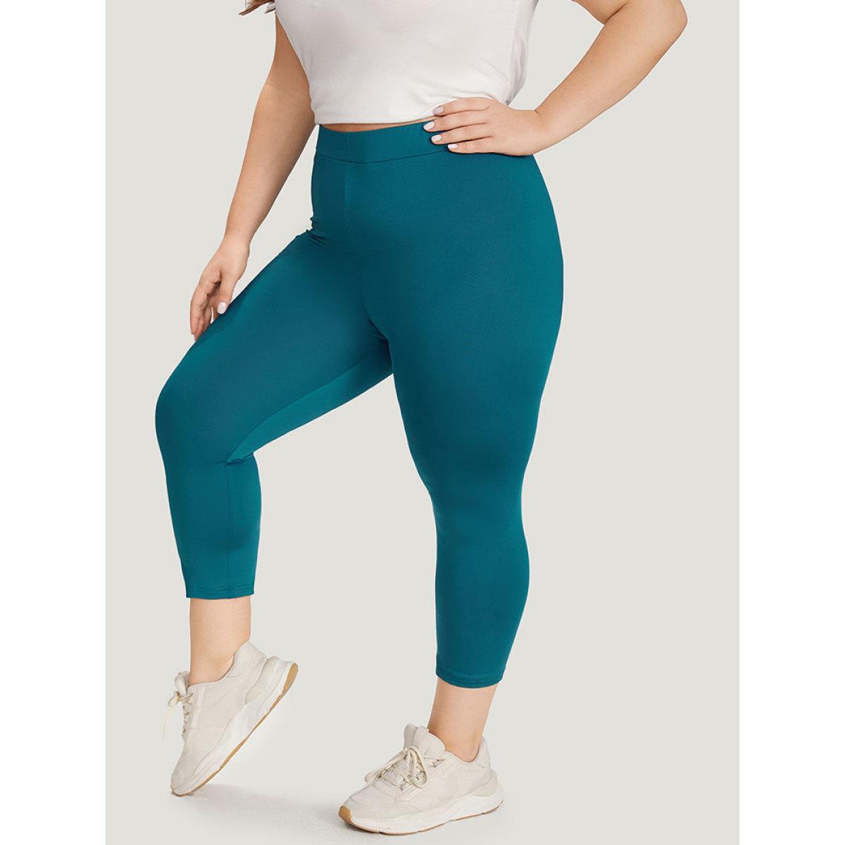 Plus Size Plain Skinny High Rise Cropped Leggings Women Aegean Casual High stretch Skinny High Rise Dailywear Leggings BloomChic 18-20/2X Product Image