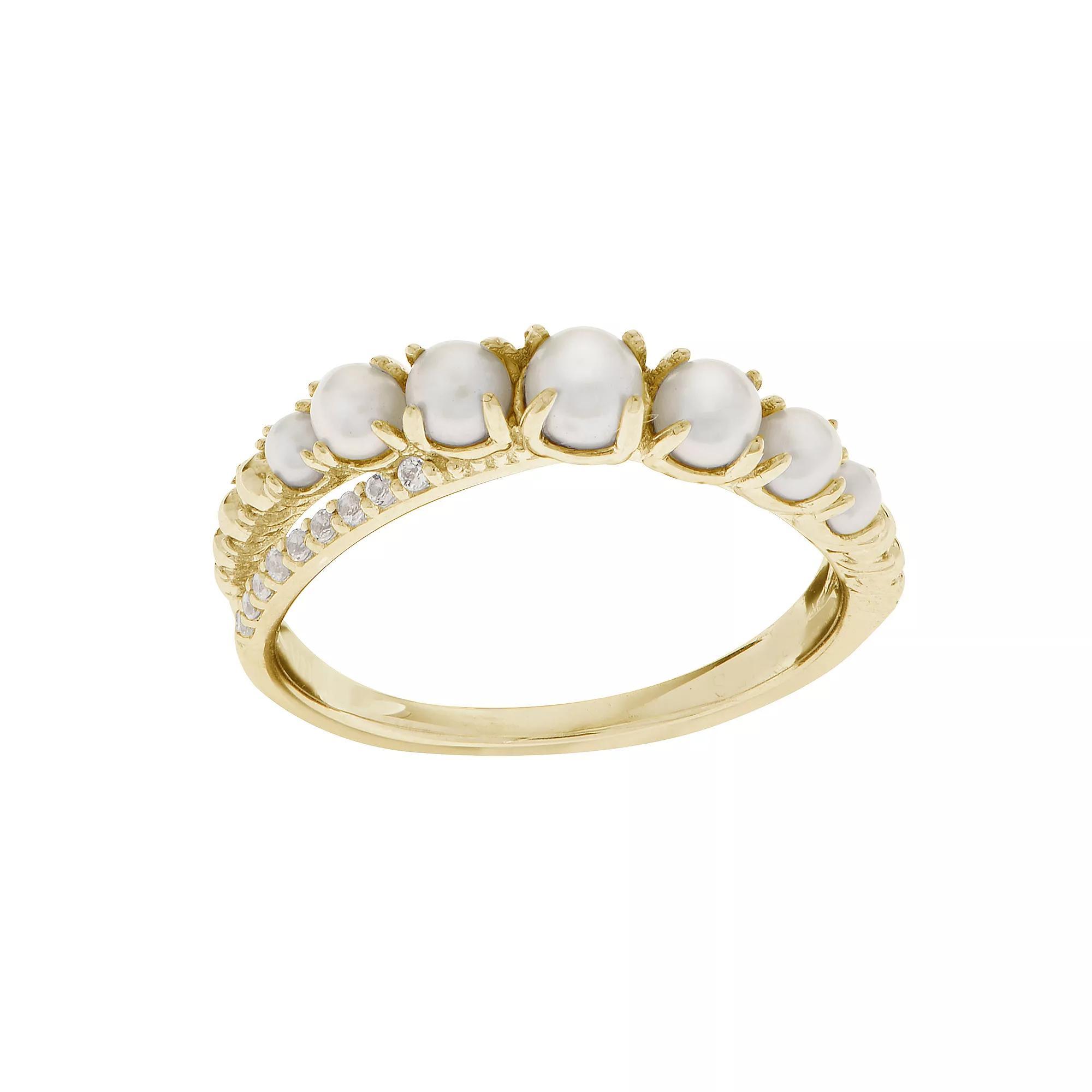 PearLustre by Imperial 14k Gold Freshwater Cultured Pearl & 1/10 Carat T.W. Diamond Ring, Womens Product Image
