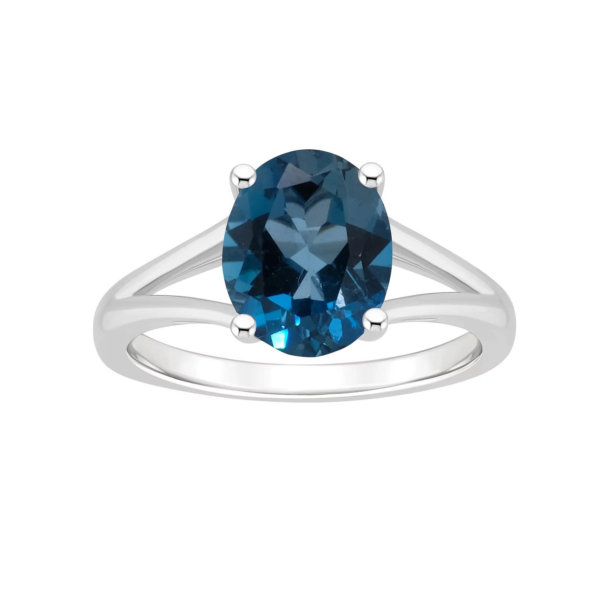 Alyson Layne Sterling Silver 10 mm x 8 mm Oval Gemstone Split Shank Solitaire Ring, Women's, London Blue Topaz Product Image