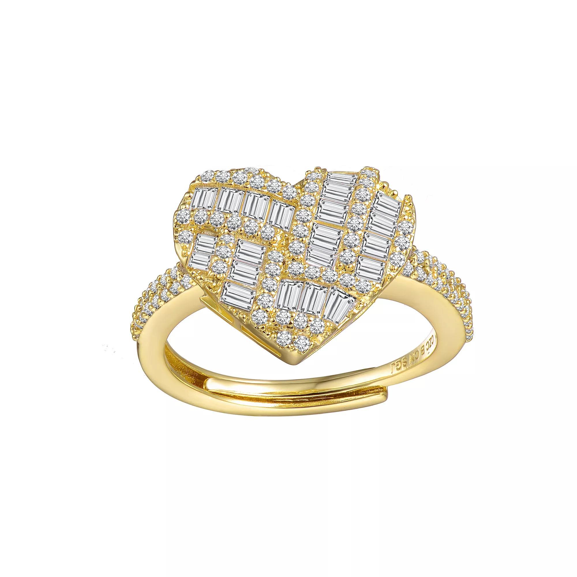 14k Gold over Silver Cubic Zirconia Puffed Heart Ring, Womens Gold Tone Product Image