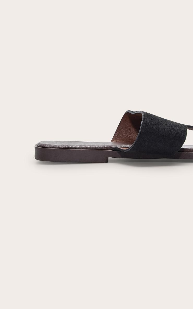 Black Faux Suede Toe Thong Gold Hardware Sandal Product Image