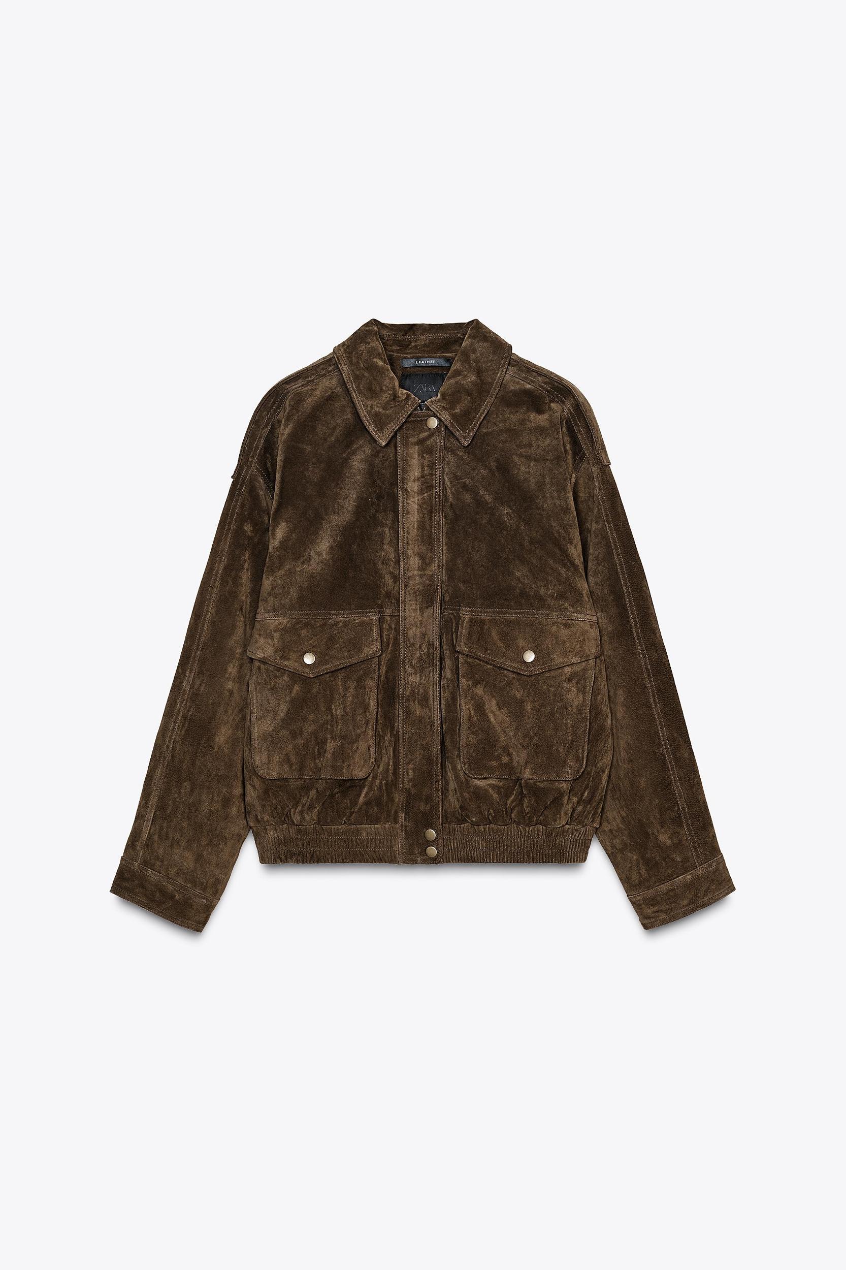 100% SUEDE BOMBER JACKET WITH POCKETS Product Image