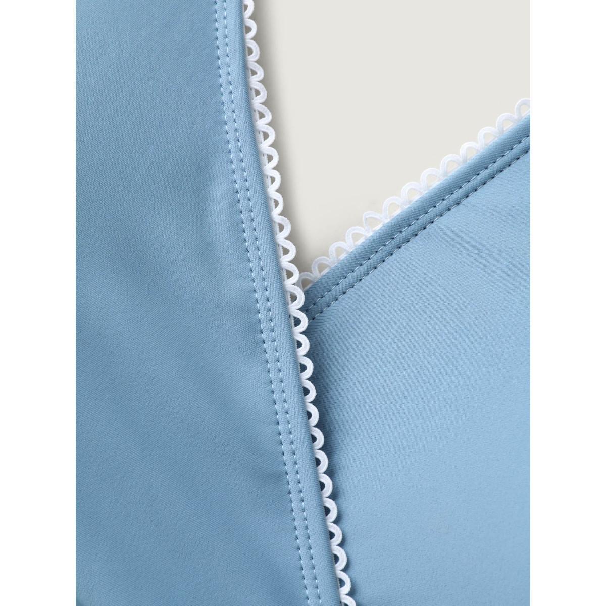 Plus Size Solid Webbed Surplice Swim Dress Women's Swimwear LightBlue Beach Bodycon Overlap Collar High stretch Curve Swim Dresses BloomChic 28/5X Product Image
