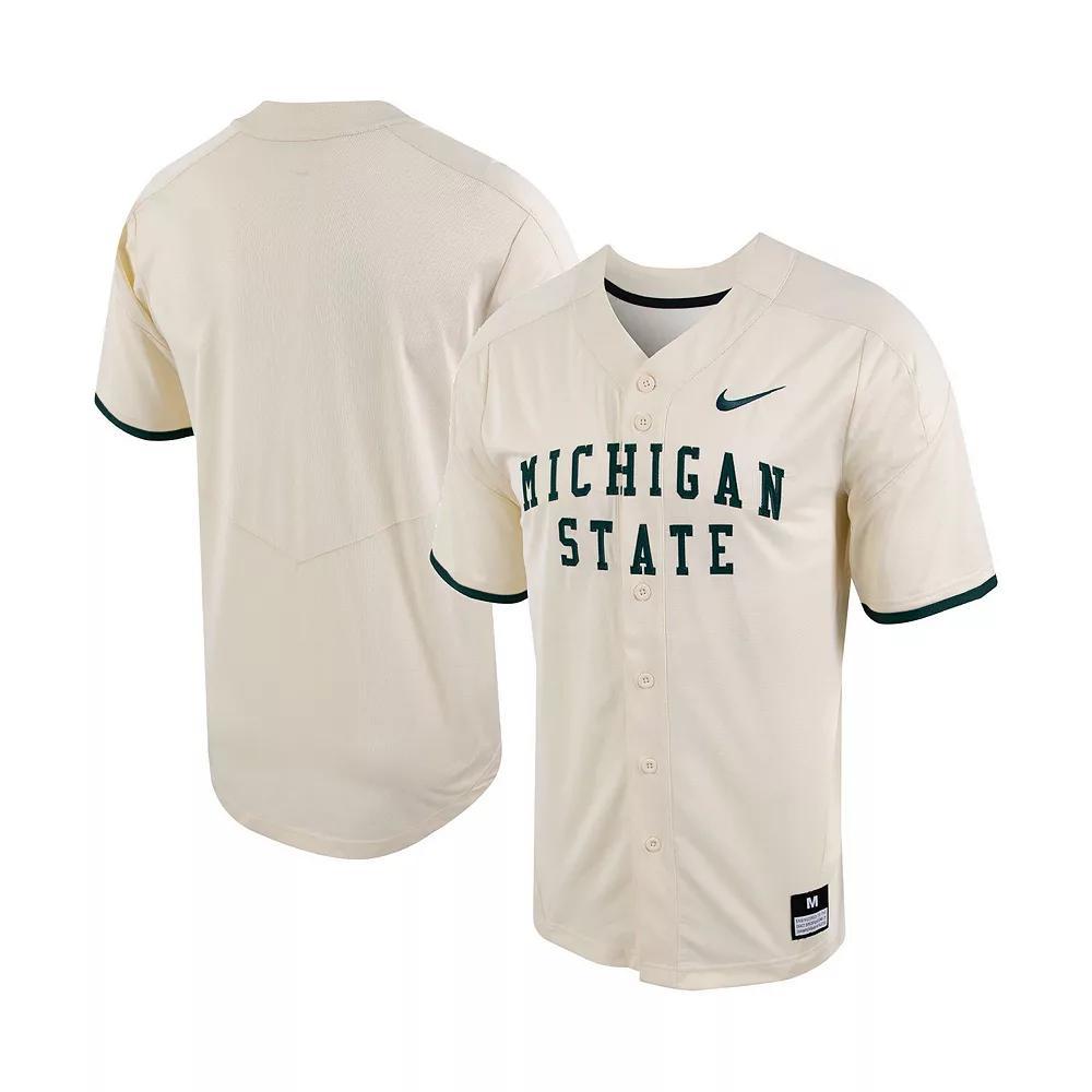 Men's Nike Natural Michigan State Spartans Replica Vapor Elite Full-Button Baseball Jersey, Size: 3XL, Beige Product Image