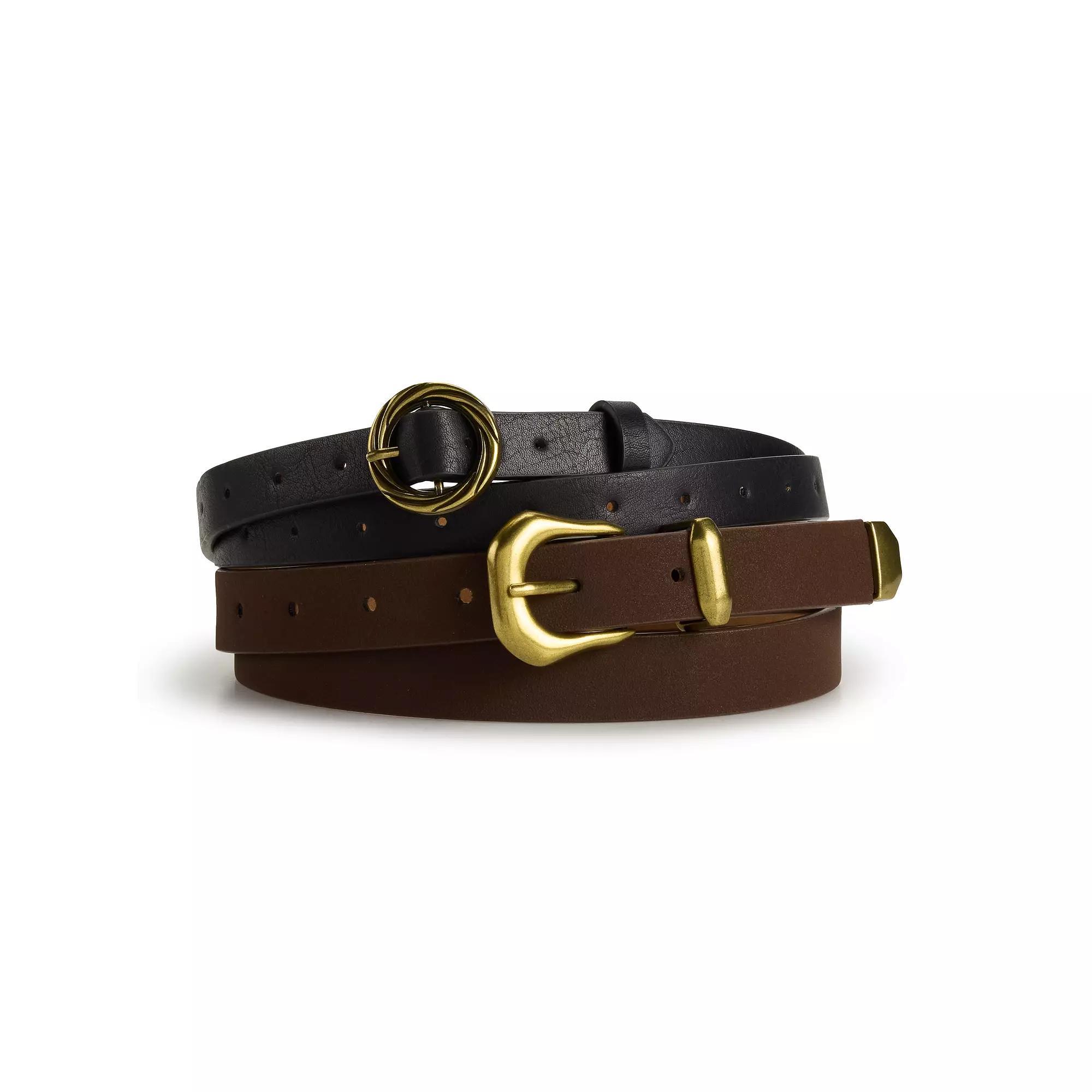 Women's Sonoma Goods For Life® Sculpted Buckle Brown Belt & Textured Buckle Black Belt 2-Pack, Size: XL, Brown Black Product Image