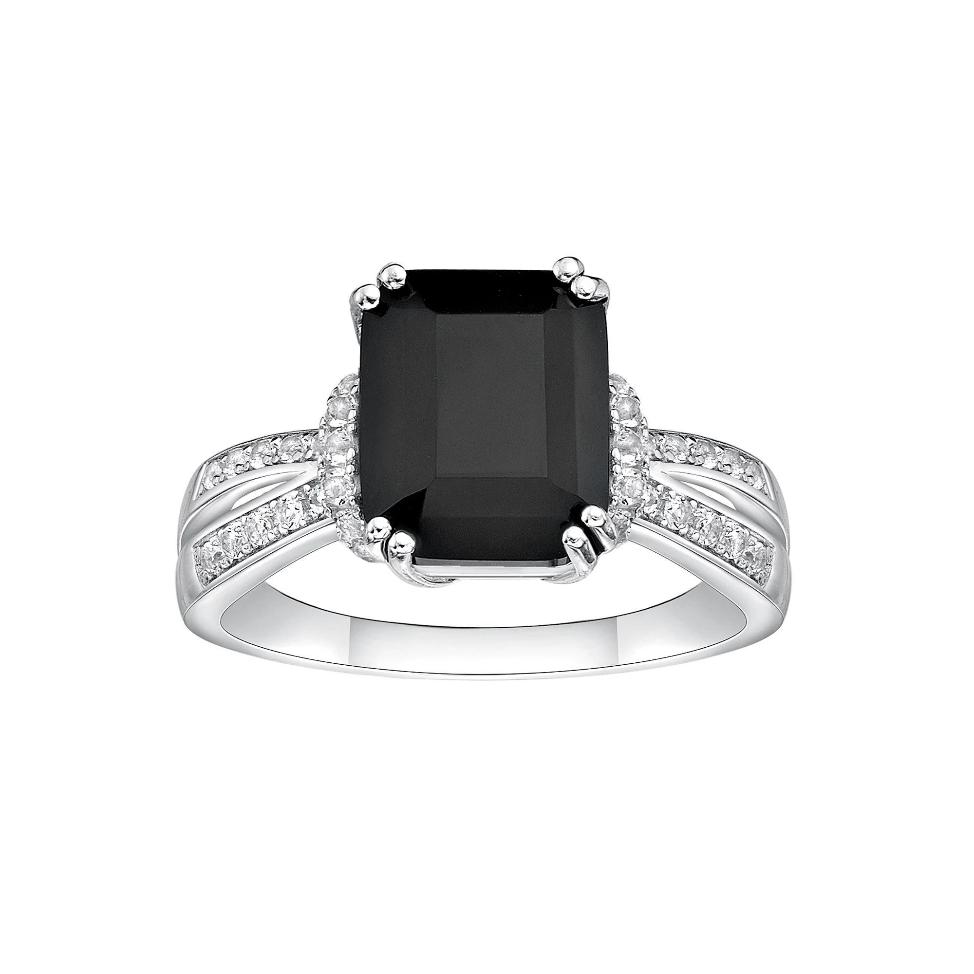 Gemminded Sterling Silver Emerald Cut Onyx & White Topaz Ring, Women's, Size: 7 Product Image