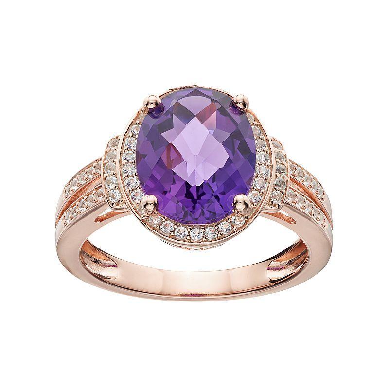 Sterling Silver Amethyst & Lab-Created White Sapphire Halo Ring, Women's, Size: 6, Purple Product Image
