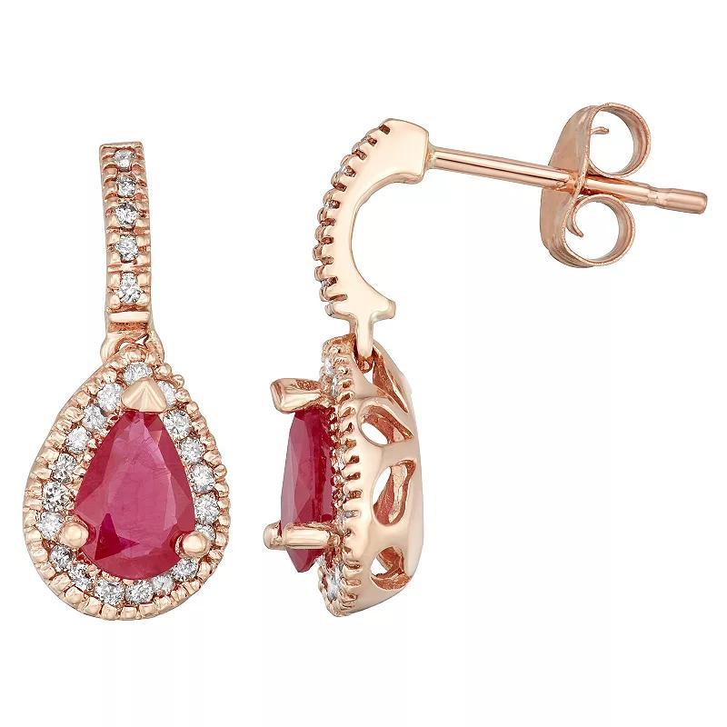 14k Gold Ruby & 1/5 Carat T.W. Certified Diamond Teardrop Earrings, Womens, Yellow Product Image