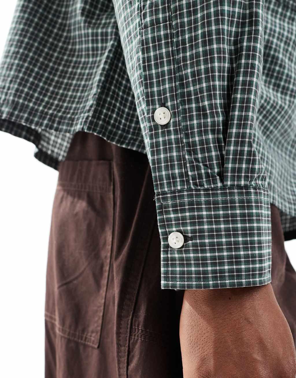Pull&Bear checked long sleeve shirt in green Product Image